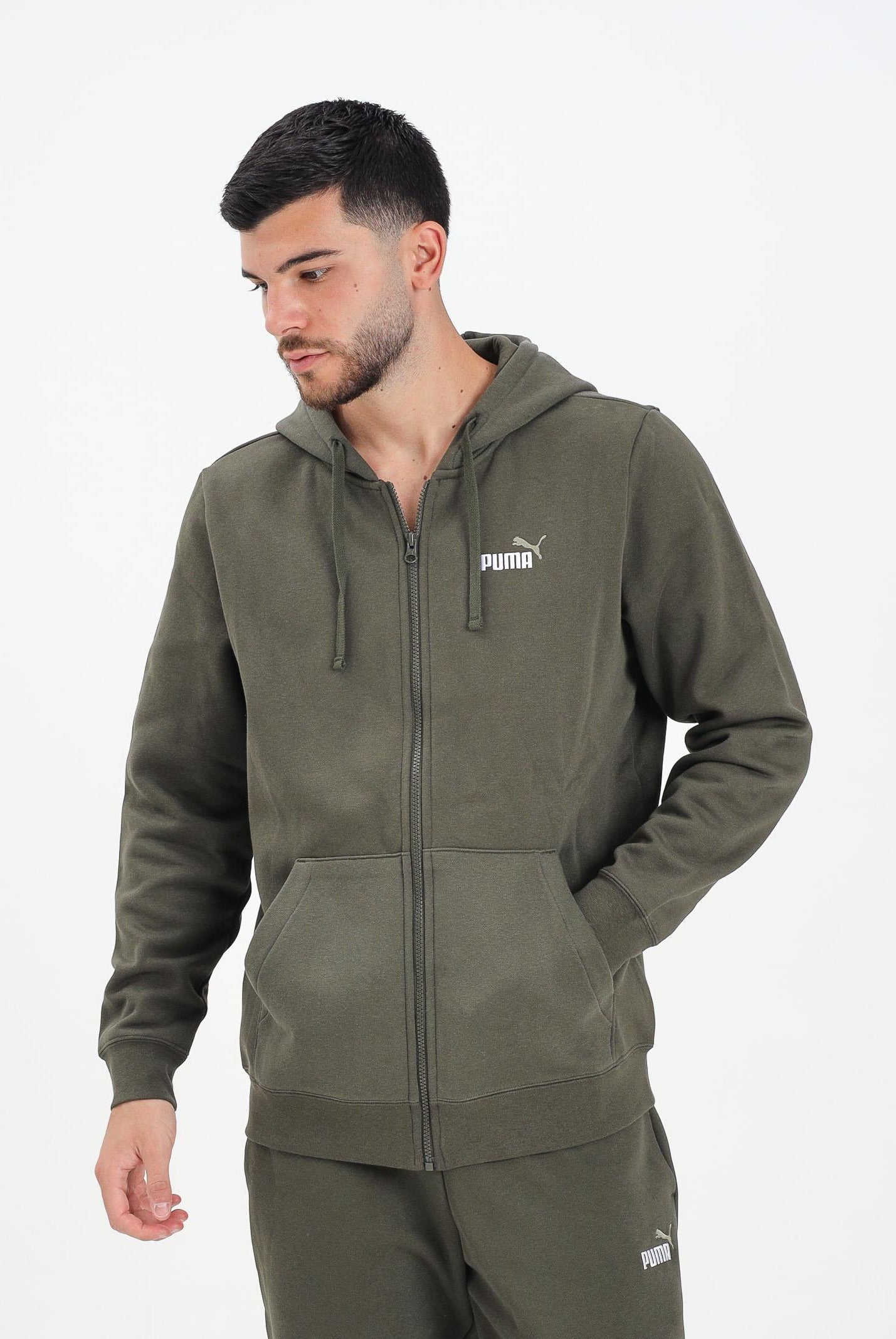 PUMA Felpa con zip Essentials verde da uomo 691657 70 PUMA