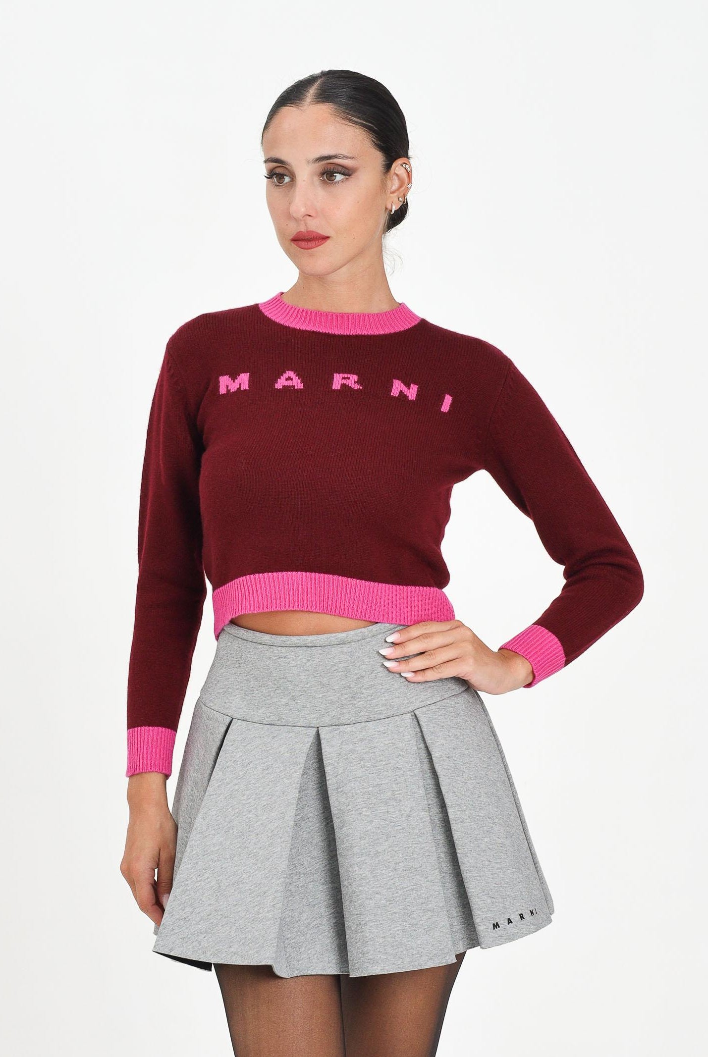 MARNI Maglioncino girocollo bordeaux per donna e bambina con logo M00993M00ML 0M434 MARNI