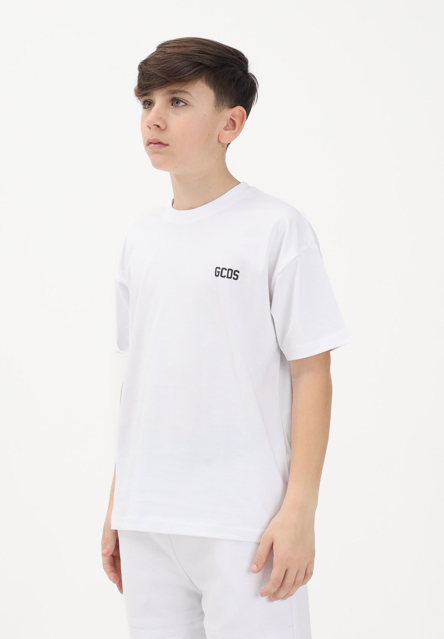 GCDS T-shirt a manica corta bianca per donna, ragazzi e bambini con maxi stampa sul retro Z0UJQC587J105 100B GCDS