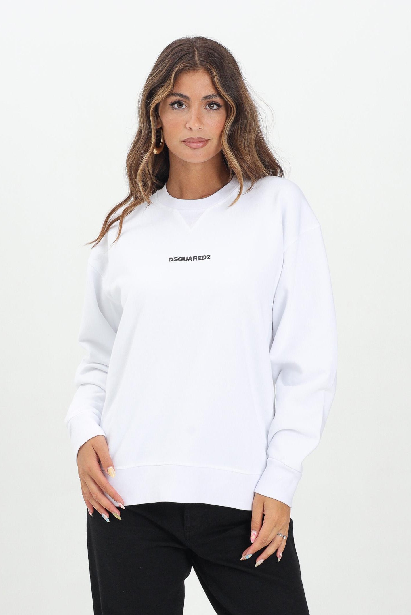 DSQUARED2 Felpa girocollo bianca per donna, ragazzi e bambini con stampa logo DQ2739D0094 DQ100 DSQUARED2