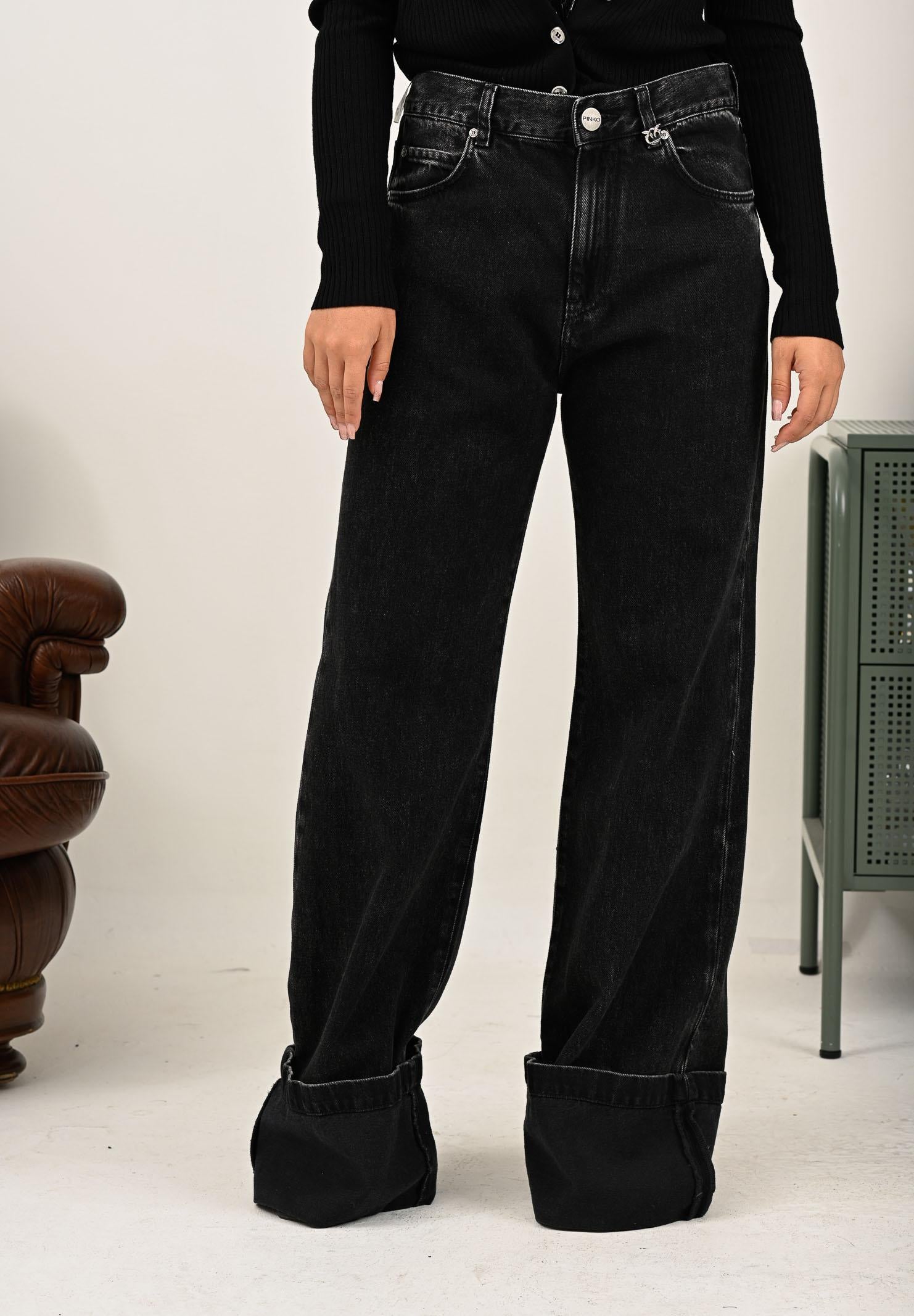 PINKO Jeans wide-leg in denim nero da donna 105541A2RR PJ4 PINKO