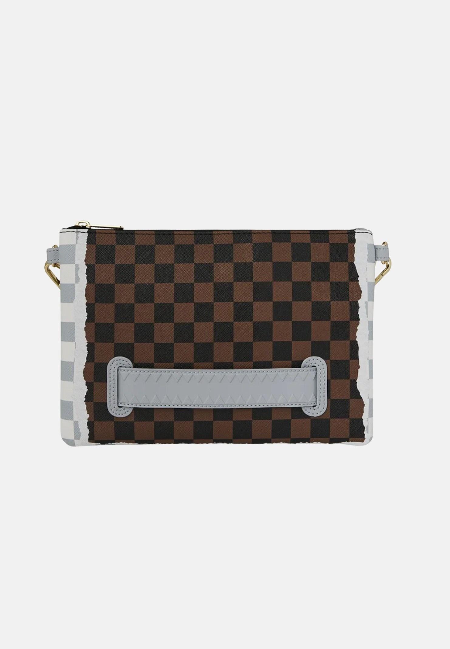 SPRAYGROUND Pochette CREAM AND BROWN TEAR CHECK CROSSOVER CLUTCH marrone e grigia per uomo e donna 910B8295NSZ . SPRAYGROUND