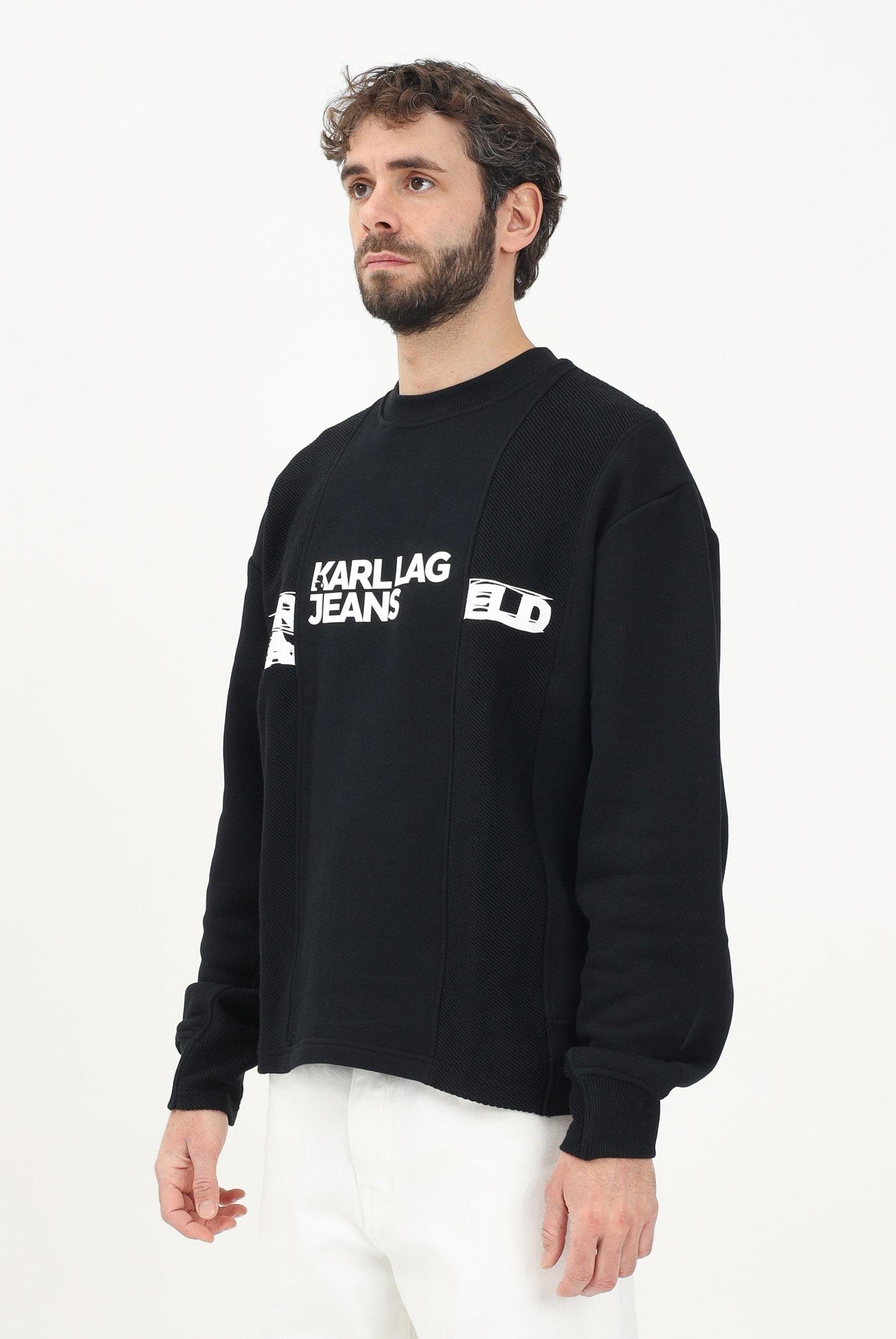 KARL LAGERFERLD Felpa girocollo nera da uomo con stampa logo KLA1M20030 999 KARL LAGERFELD