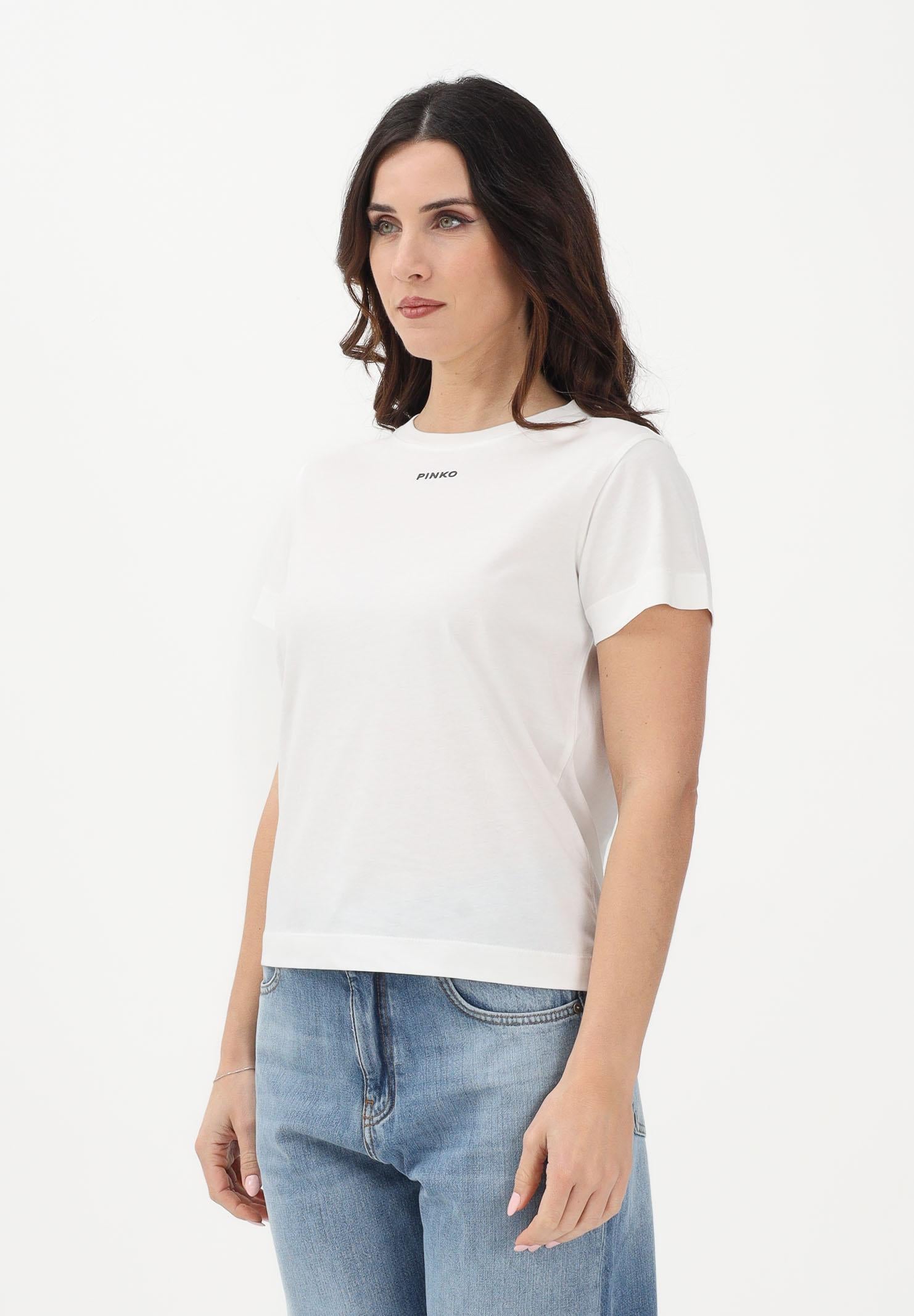 PINKO T-shirt a manica corta bianca da donna con logo 100373A34F Z05 PINKO