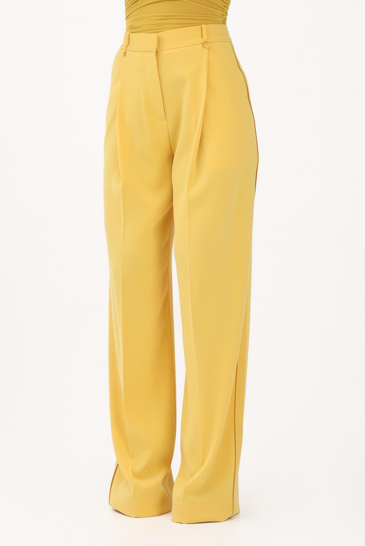 ELISABETTA FRANCHI Pantalone elegante giallo da donna con logo charm PA16761E2 EV4 ELISABETTA FRANCHI