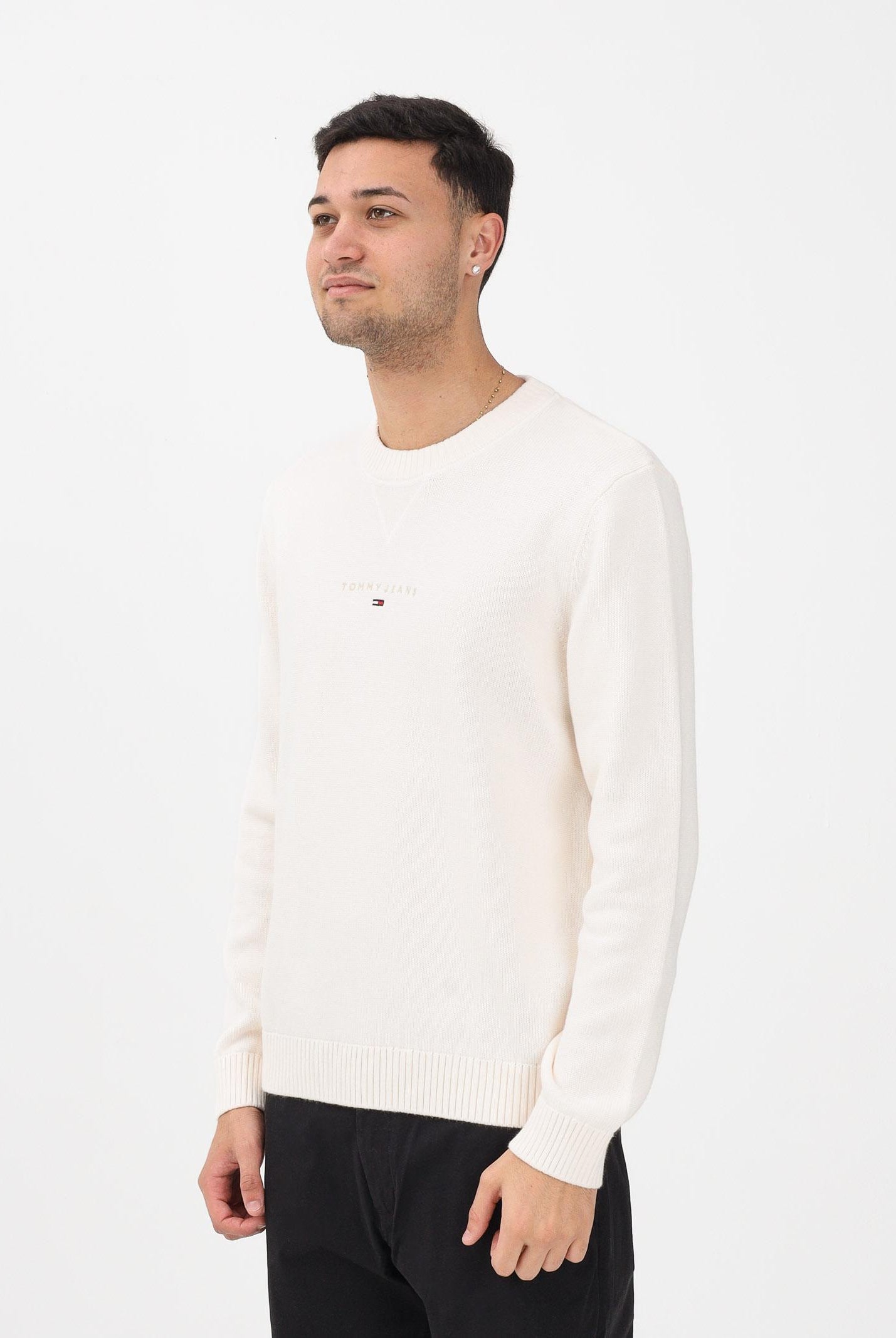 TOMMY JEANS Maglioncino girocollo panna da uomo con logo DM0DM22352 YBH TOMMY JEANS