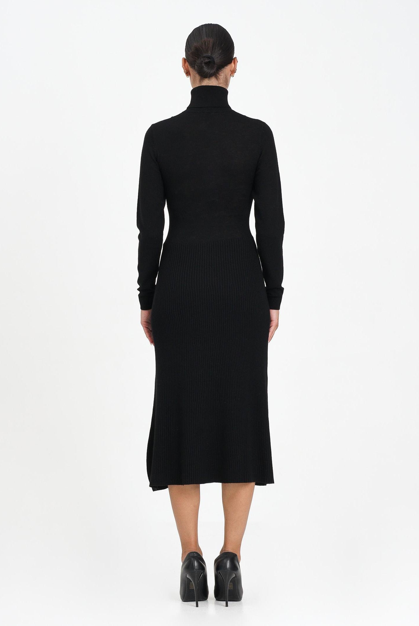 ELISABETTA FRANCHI Abito midi in maglia nera da donna con collo dolcevita AM30S57E2 110 ELISABETTA FRANCHI