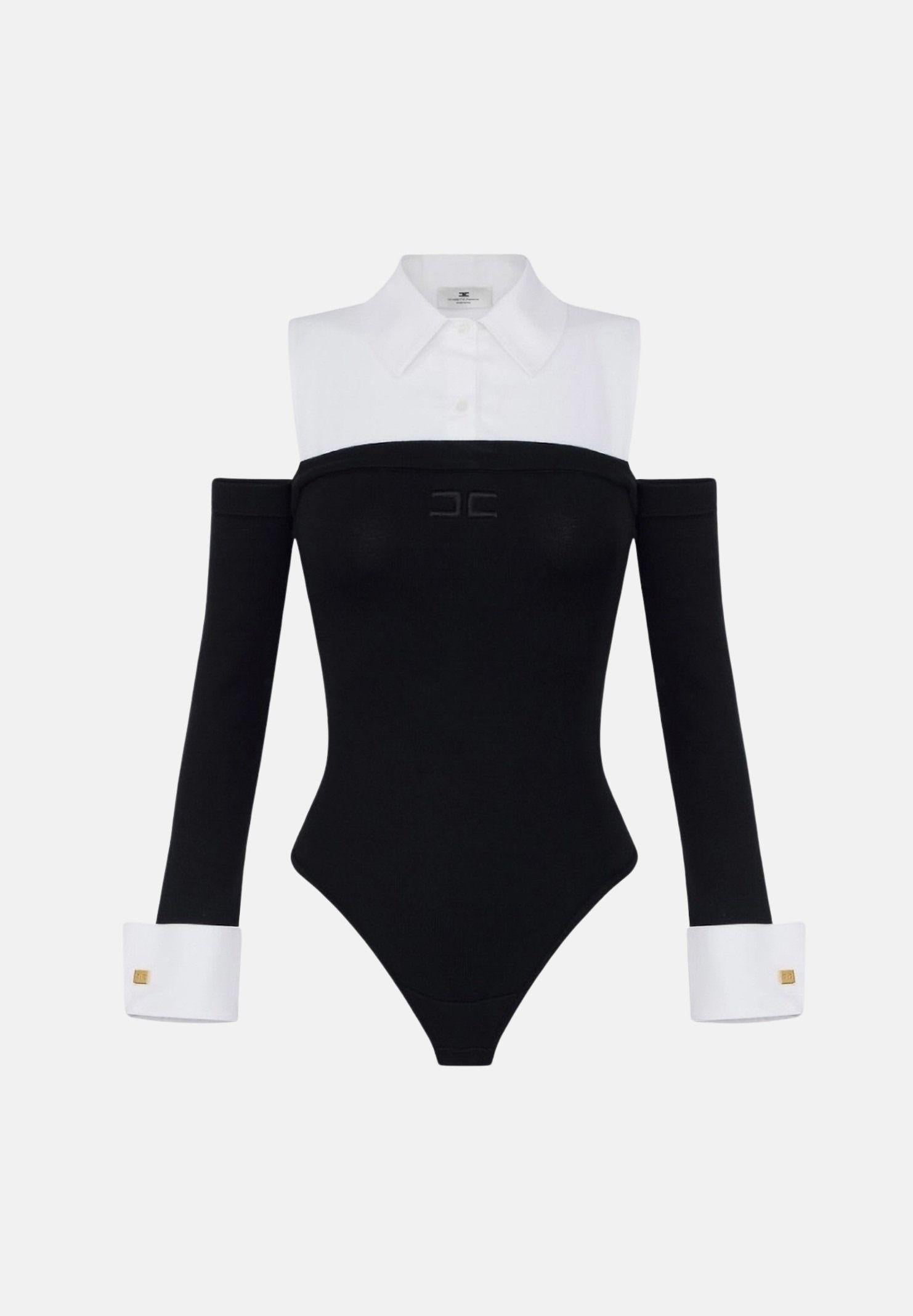 ELISABETTA FRANCHI Body manica lunga bianco e nero da donna con effetto camicia BK74T56E2 222 ELISABETTA FRANCHI