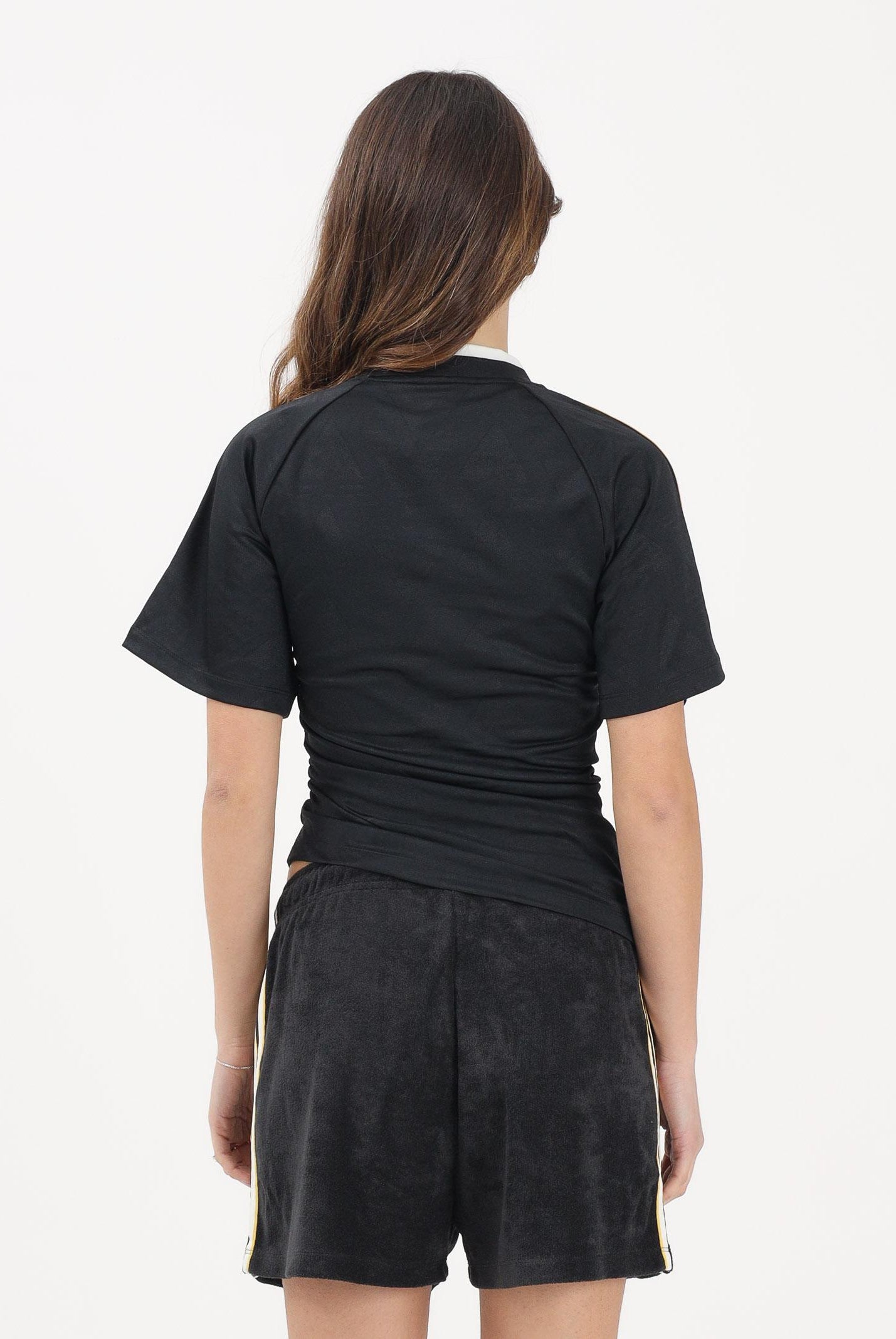 ADIDAS ORIGINALS T-shirt a mainca corta Rouched Football nera da donna KC9123 . ADIDAS ORIGINALS