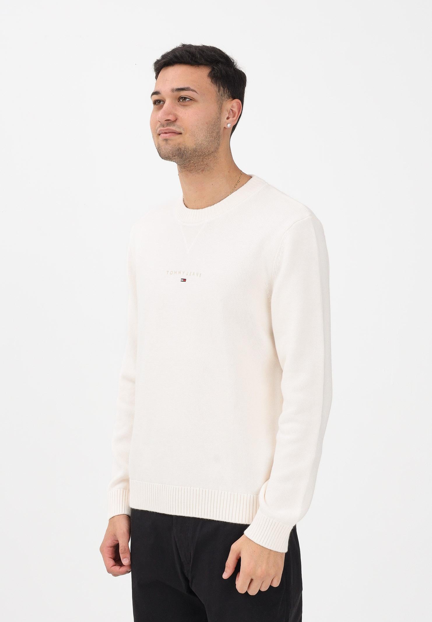 TOMMY JEANS Maglioncino girocollo panna da uomo con logo DM0DM22352 YBH TOMMY JEANS