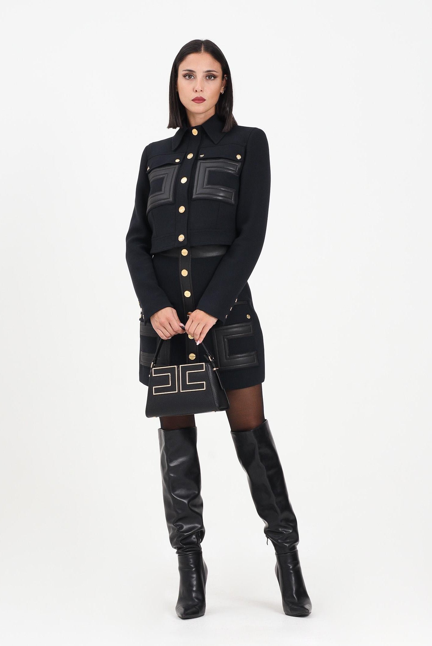 ELISABETTA FRANCHI Gonna corta nera da donna con dettagli logo<BR/> GO12057E2 110 ELISABETTA FRANCHI