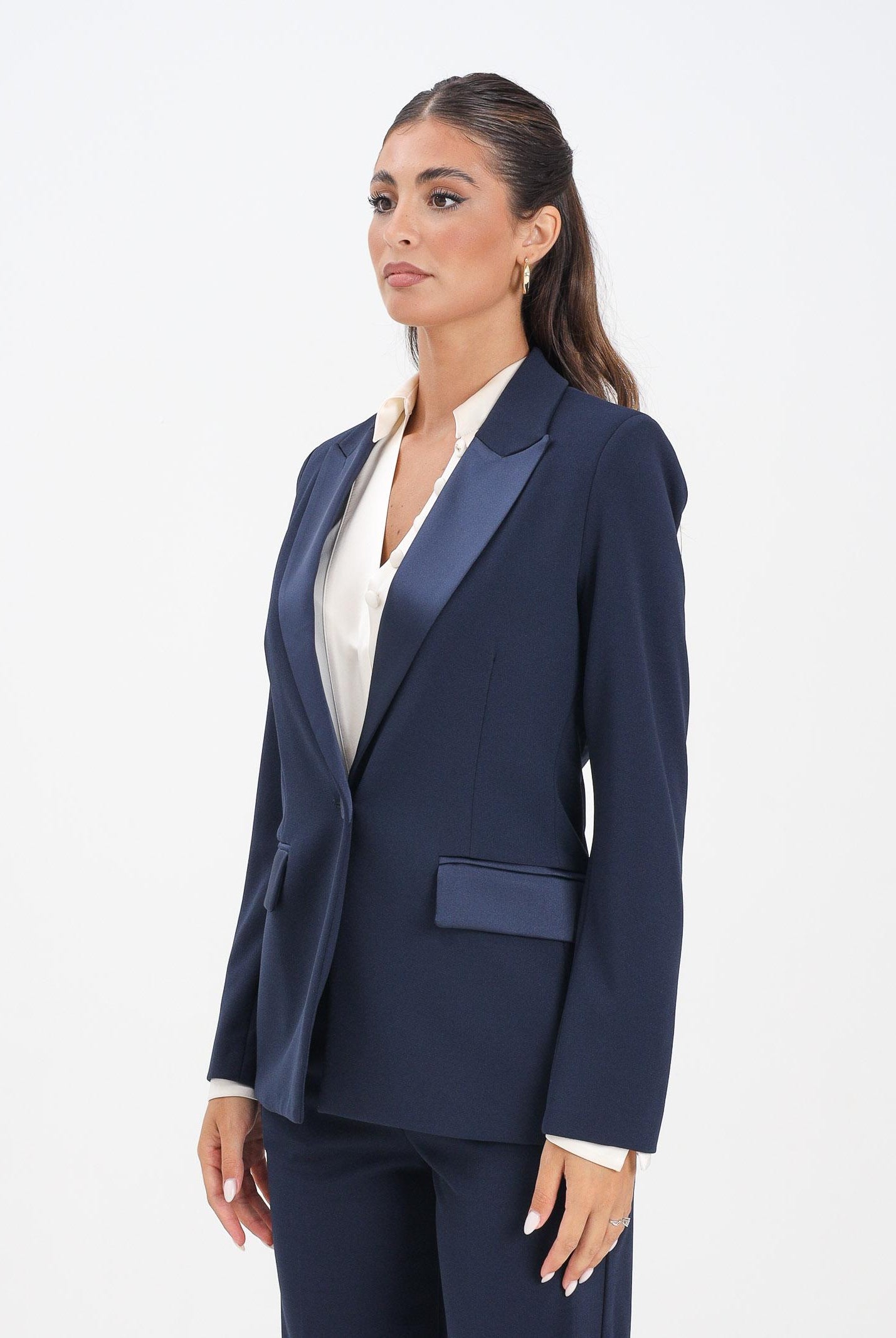 VICOLO Giacca blu da donna con inserti in raso TF0304 A89 VICOLO