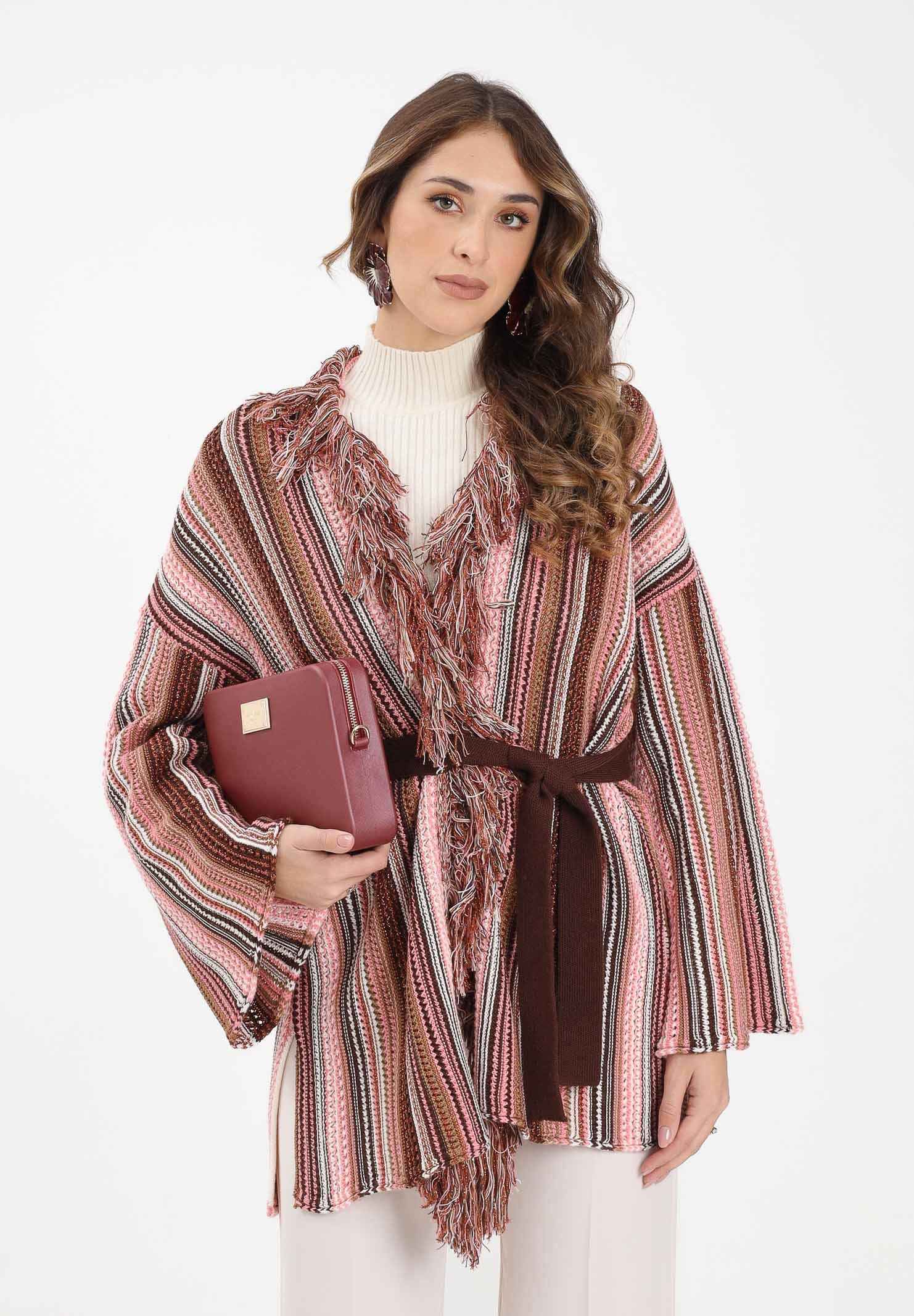 AKEP Kimono rosa da donna in maglia rigata multicolor MGKD11063 V2 AKEP