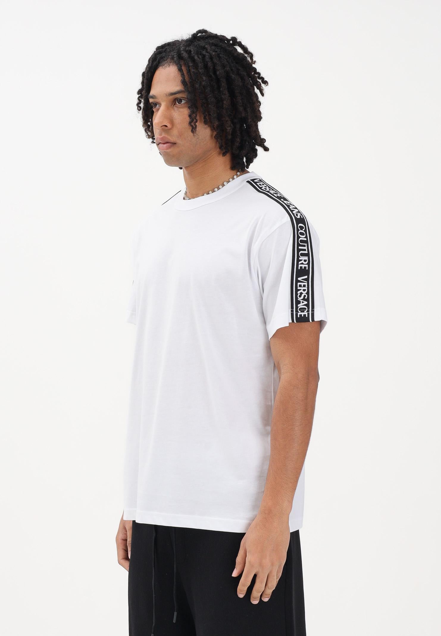 VERSACE JEANS COUTURE T-shirt a manica corta bianca da uomo con inserti logati 80GAHT16CJ00T 003 VERSACE JEANS COUTURE