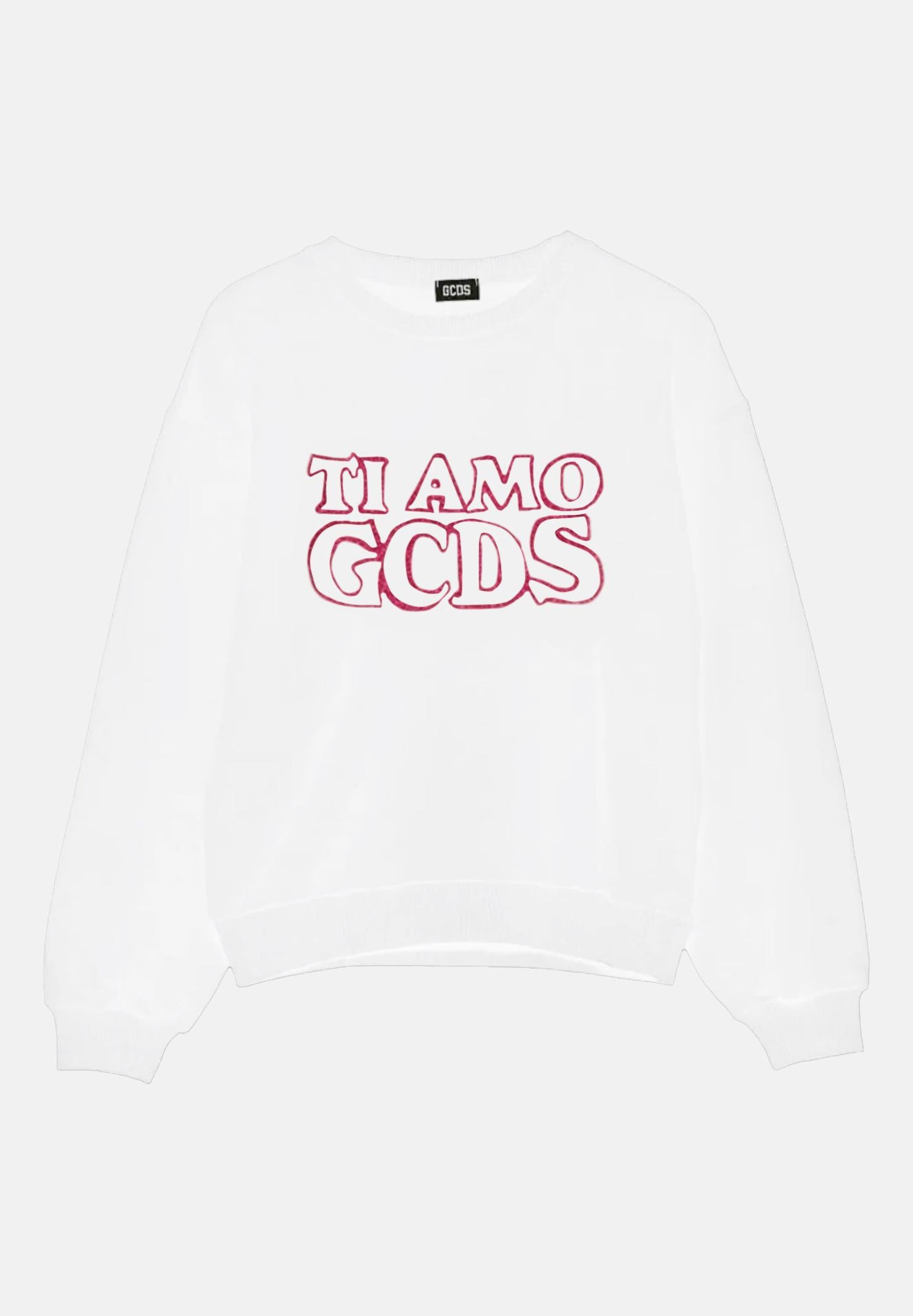 GCDS Felpa girocollo bianca da bambina con stampa TI AMO GCDS B2KW1532BA5 15 GCDS