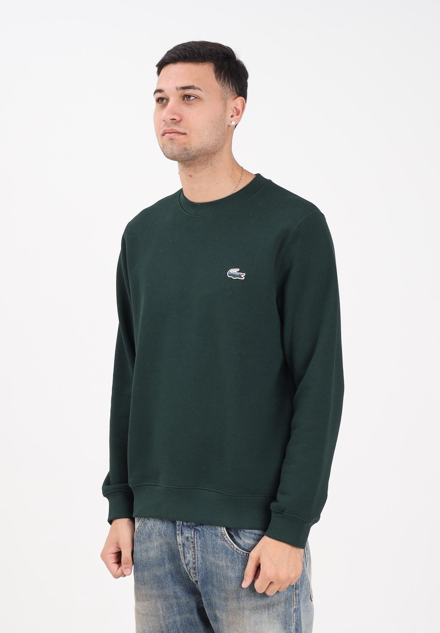 LACOSTE Felpa girocollo verde da uomo con patch logo SH7941 YZP LACOSTE