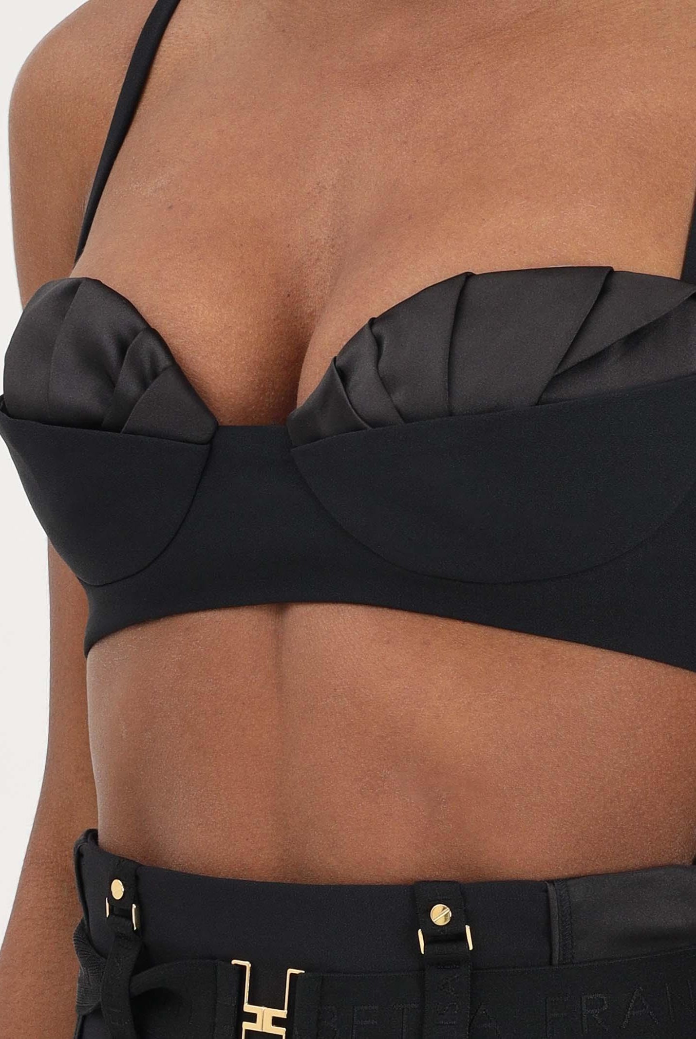 ELISABETTA FRANCHI Top nero da donna in crêpe leggero e raso RG01562E2 110 ELISABETTA FRANCHI