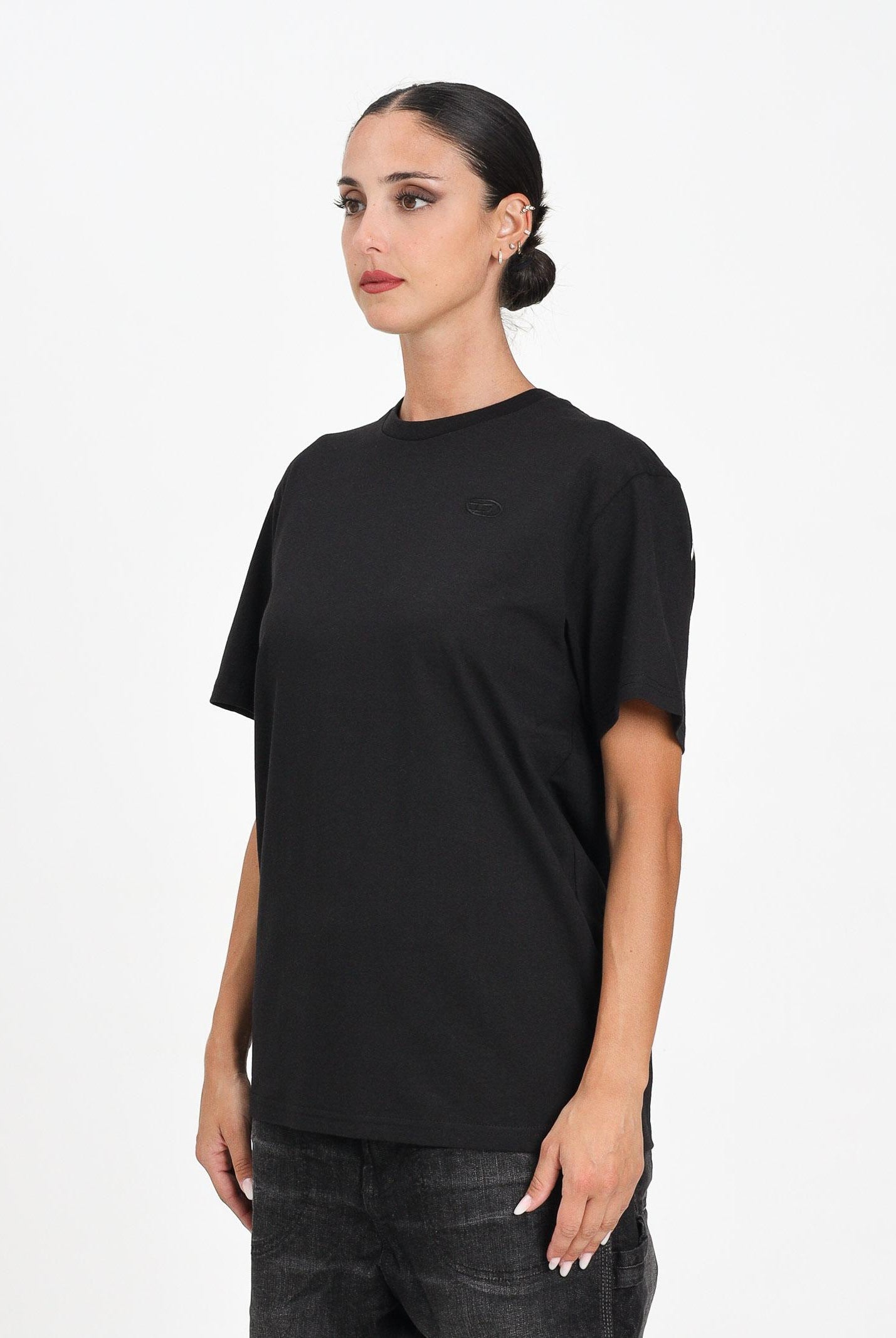 DIESEL T-shirt a manica corta nera per donna, ragazzi e bambini con logo Oval D J022760HGAM K900 DIESEL