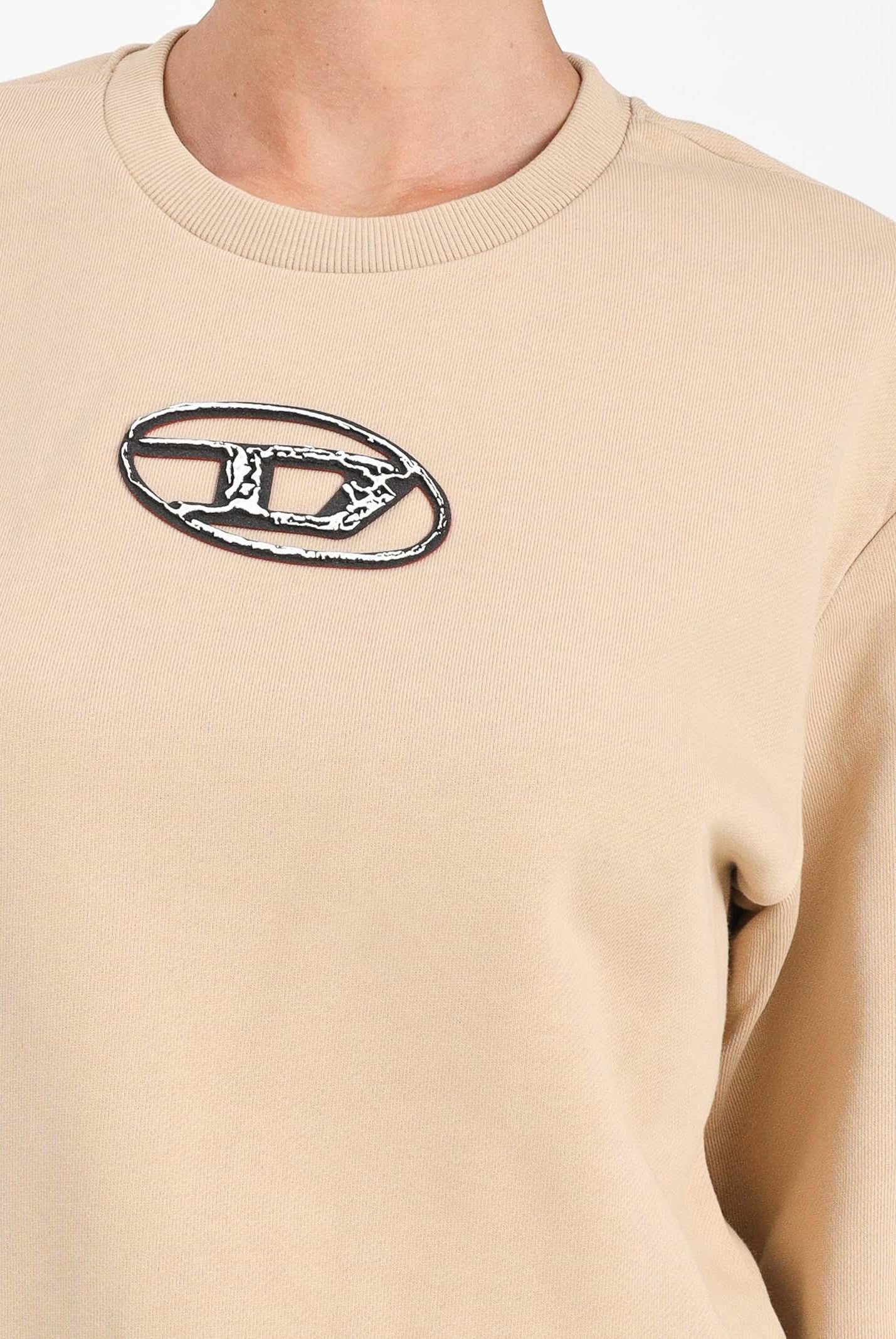 DIESEL Felpa girocollo beige per donna, ragazzi e bambini con logo Oval D multi-layered J02486KYAQK K726 DIESEL