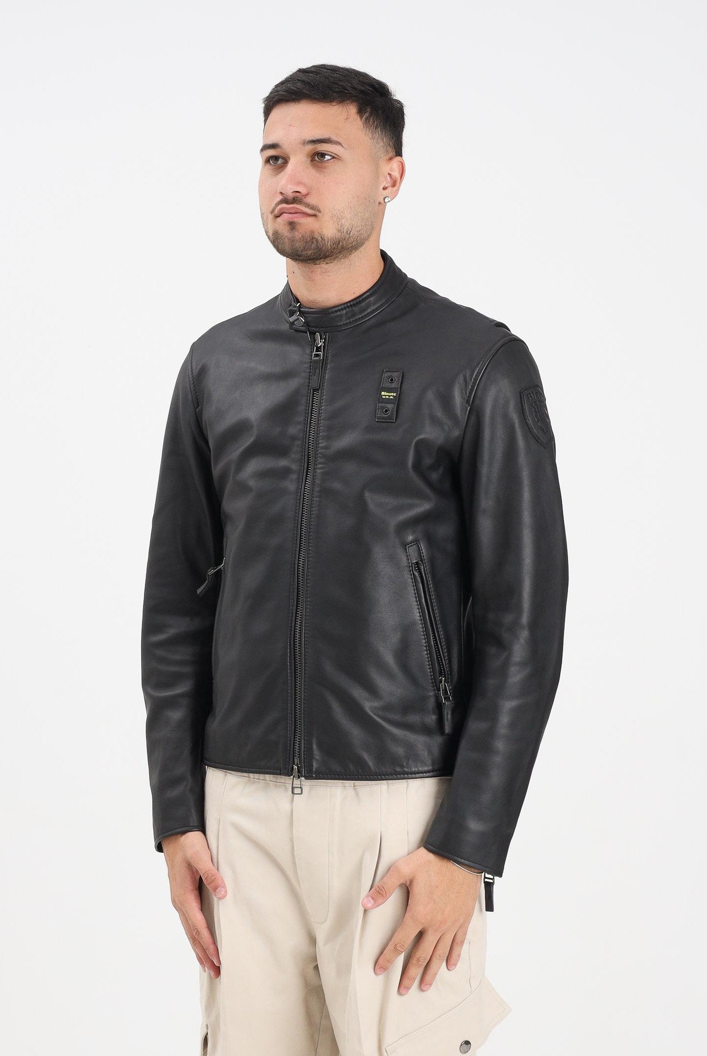 BLAUER Giubbotto di pelle RIPLEY nero da uomo 25WBLUL02318-007340 999 BLAUER