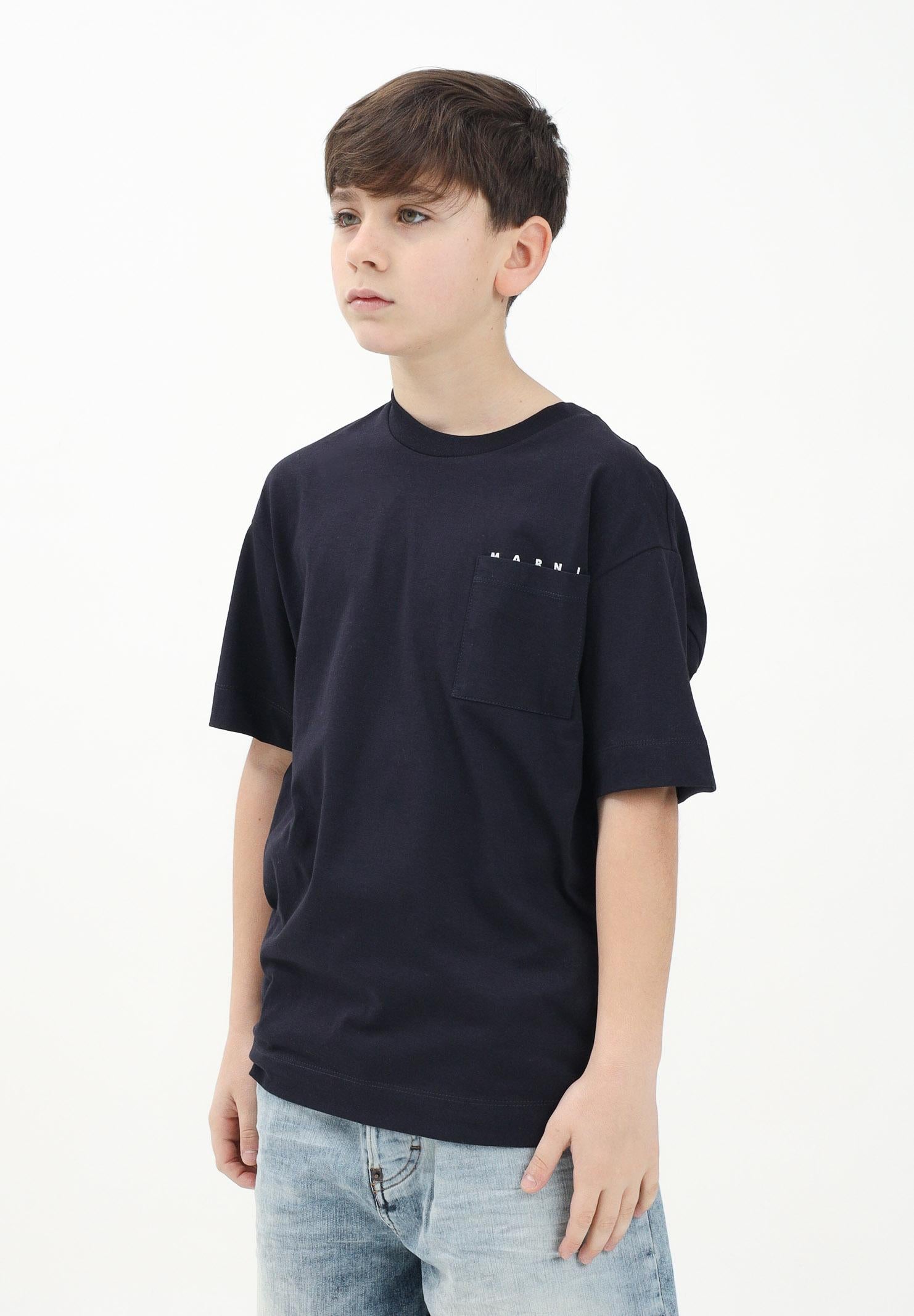 MARNI T-shirt a manica corta blu per donna, ragazzi e bamini con taschino e logo M01415M00RF 0M803 MARNI