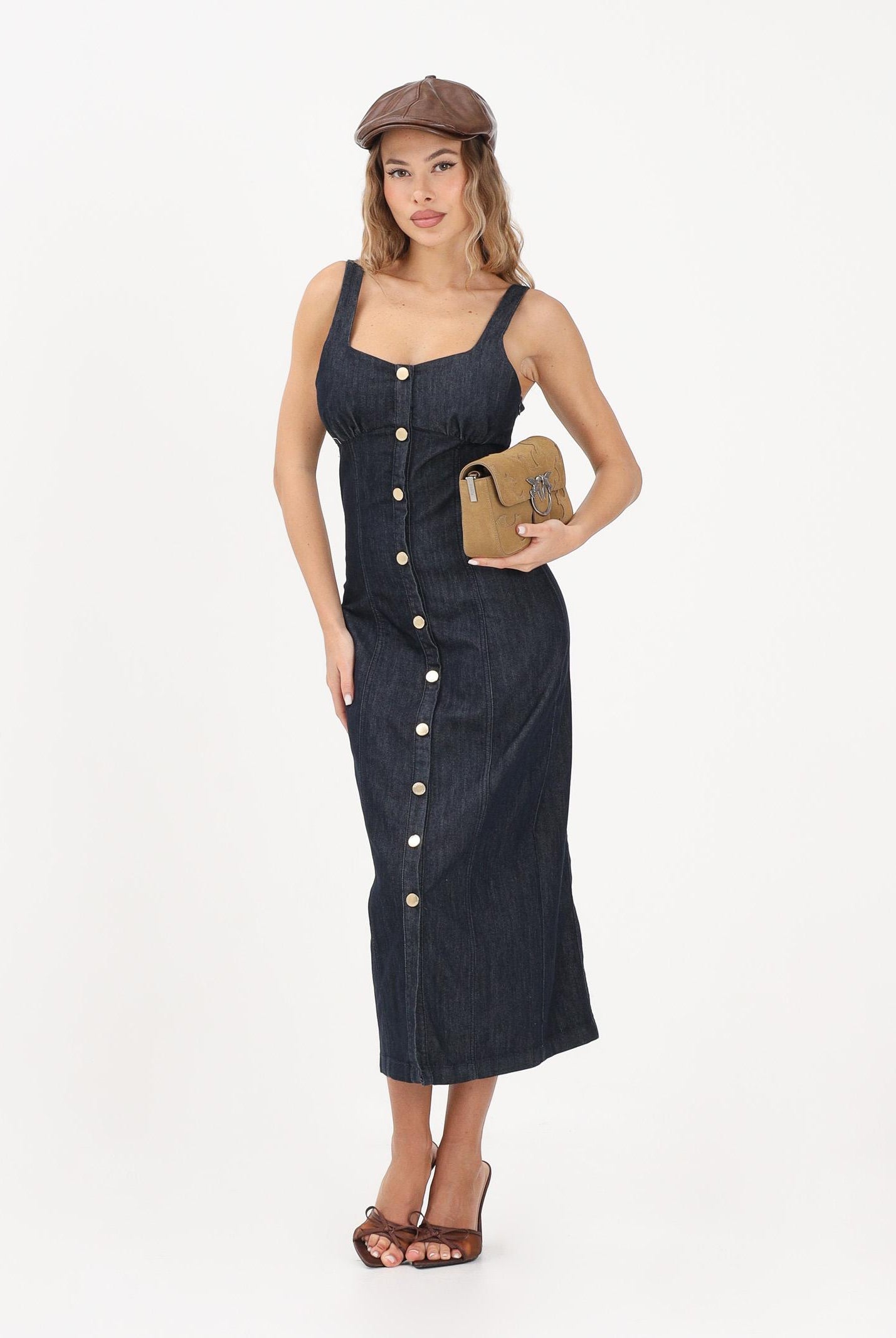 VICOLO Abito midi in denim blu scuro da donna DAB5038 DERI VICOLO