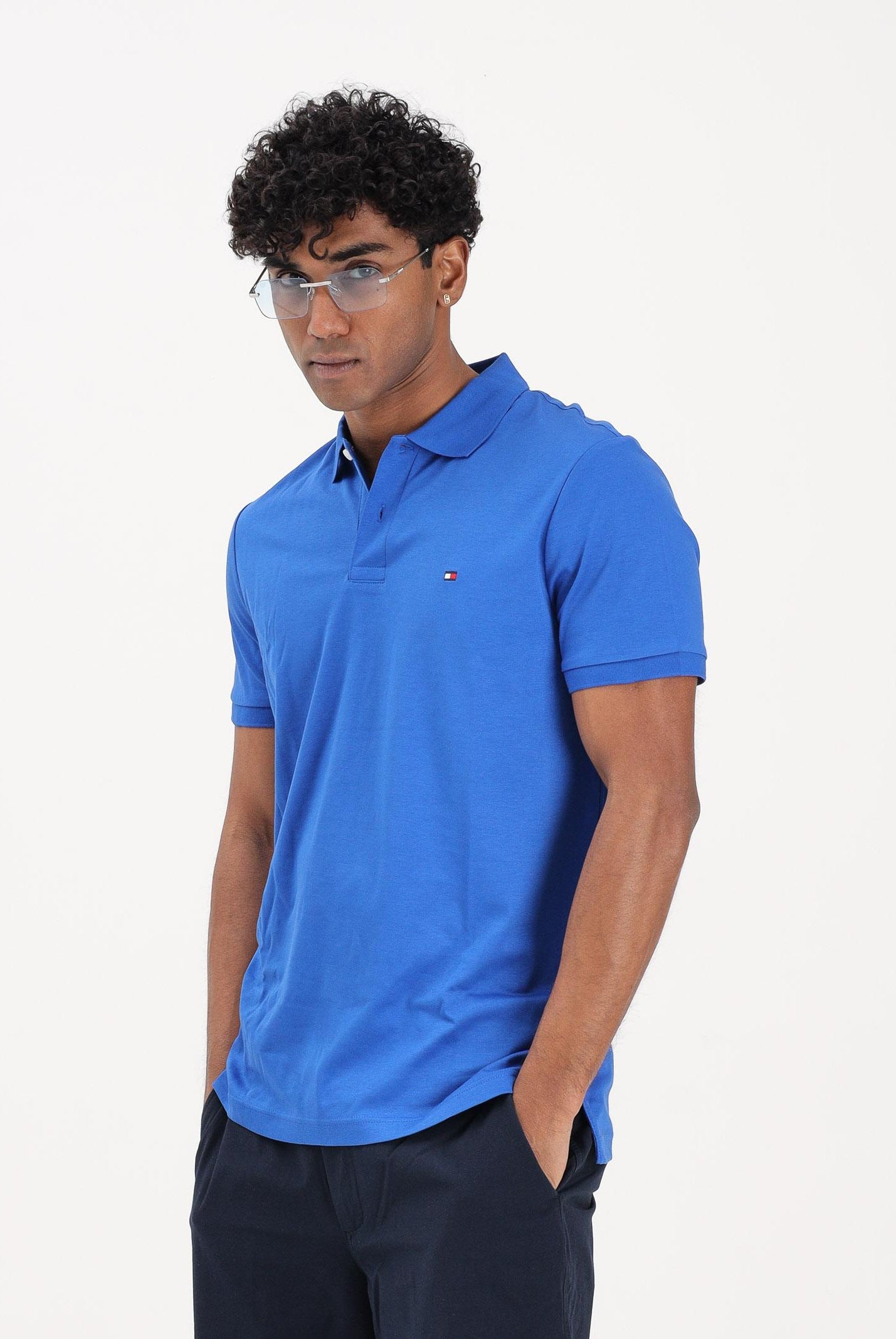 TOMMY HILFIGER Polo a manica corta blu acceso da uomo con logo MW0MW39994 C7F TOMMY HILFIGER