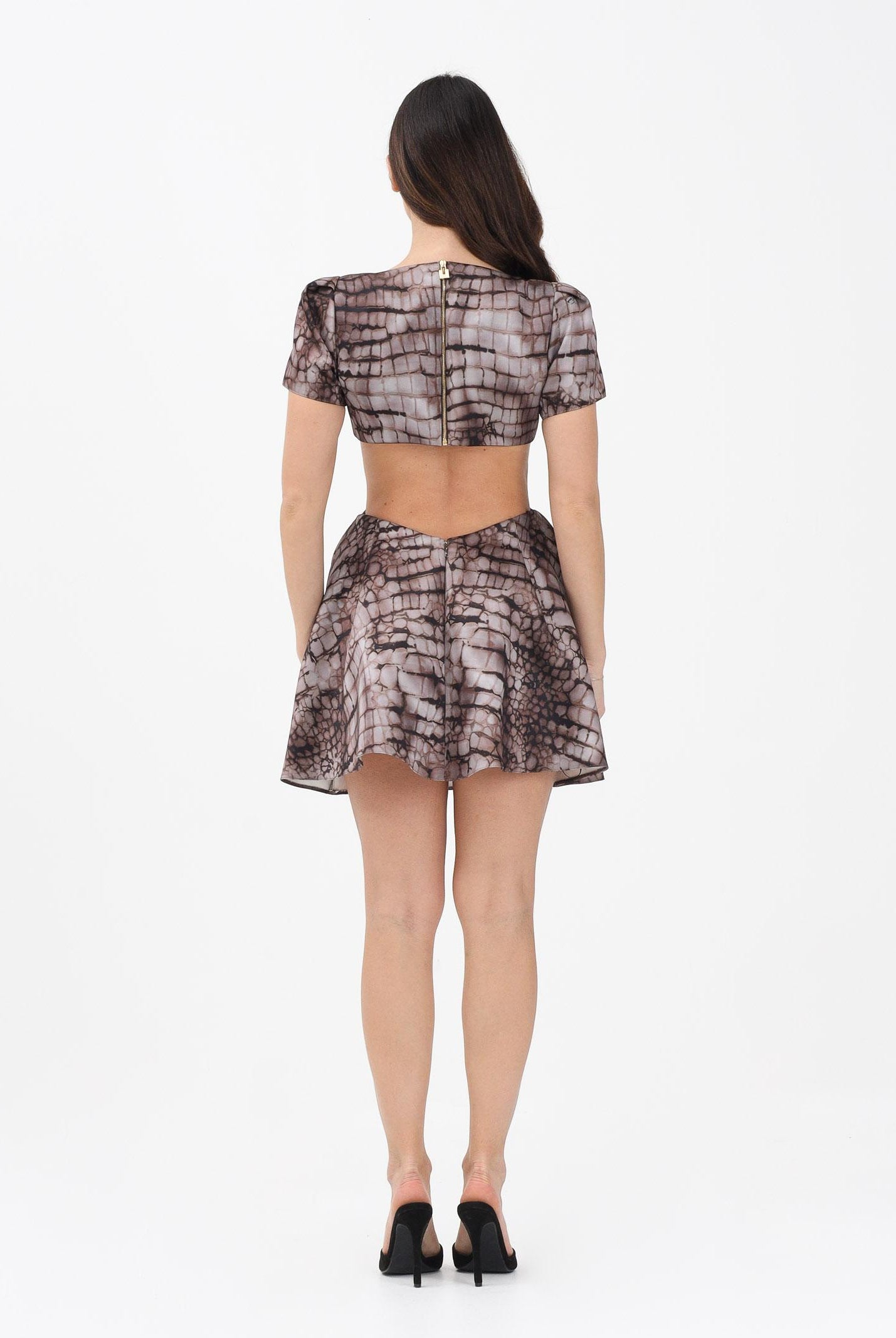 ELISABETTA FRANCHI Abito corto cacao da donna con stampa all-over a tema alligatore AB89561E2 644 ELISABETTA FRANCHI