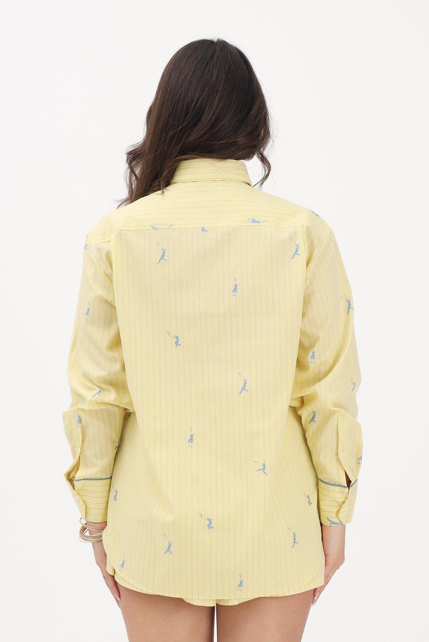 LACOSTE Camicia a manica lunga gialla da donna con motivi jacquard CF0586 2IA LACOSTE