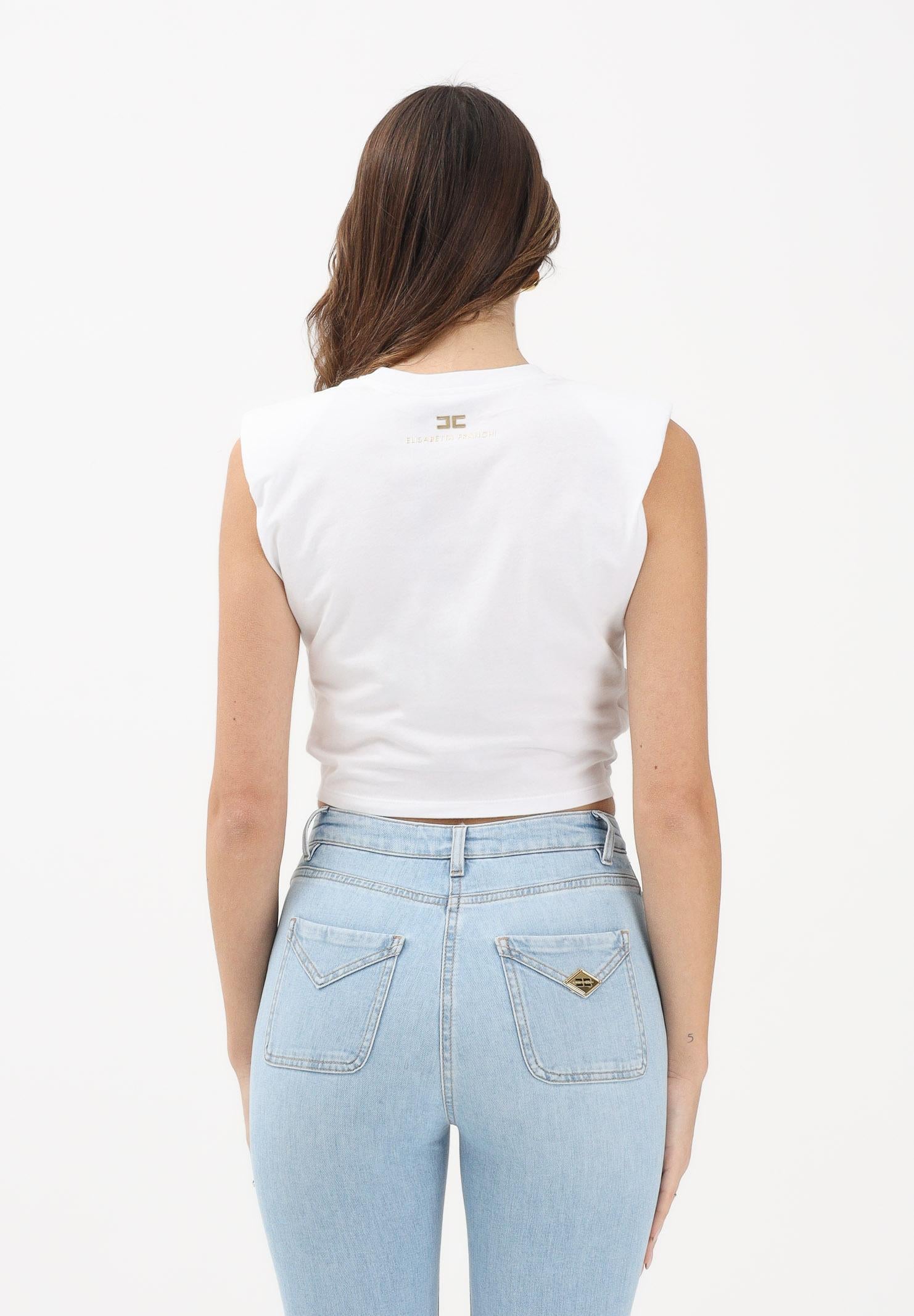 ELISABETTA FRANCHI T-shirt smanicata bianca da donna con nodo MA01161E2 270 ELISABETTA FRANCHI