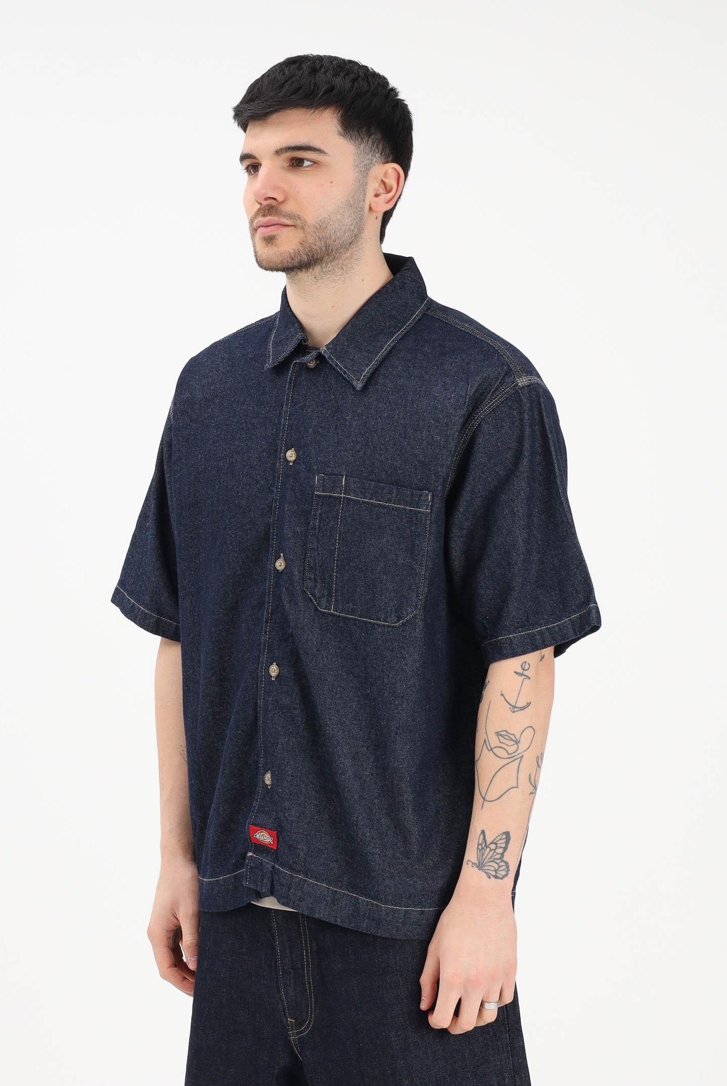 DICKIES Camicia a manica corta in denim blu da uomo DK0A88PHRIN1 . DIckies
