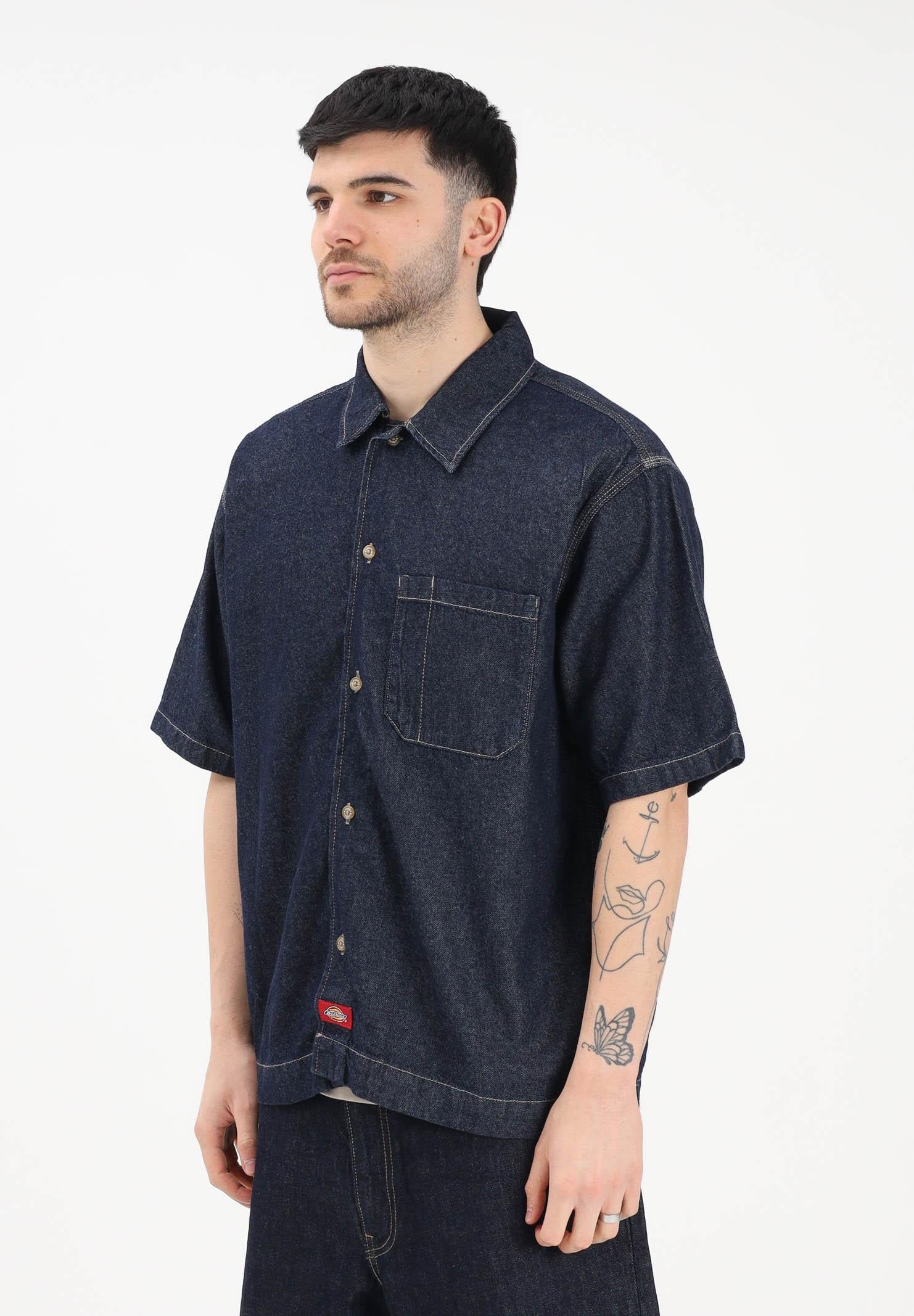 DICKIES Camicia a manica corta in denim blu da uomo DK0A88PHRIN1 . DIckies