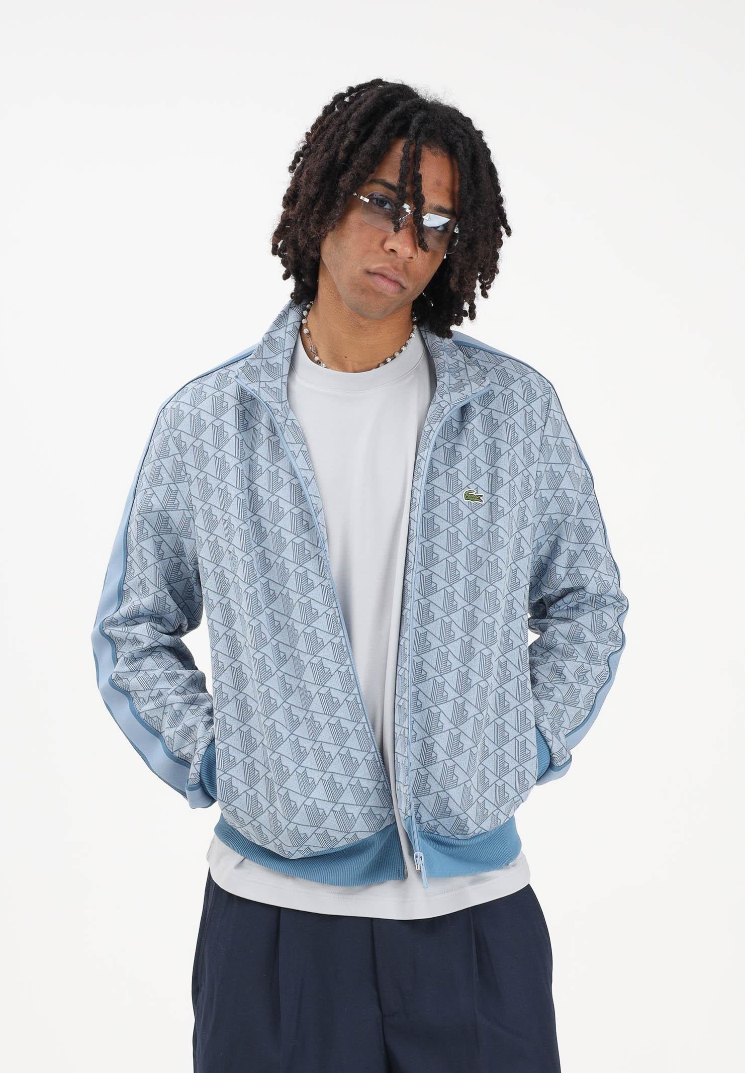 LACOSTE Felpa con zip Paris azzurra da uomo SH1368 1QI LACOSTE