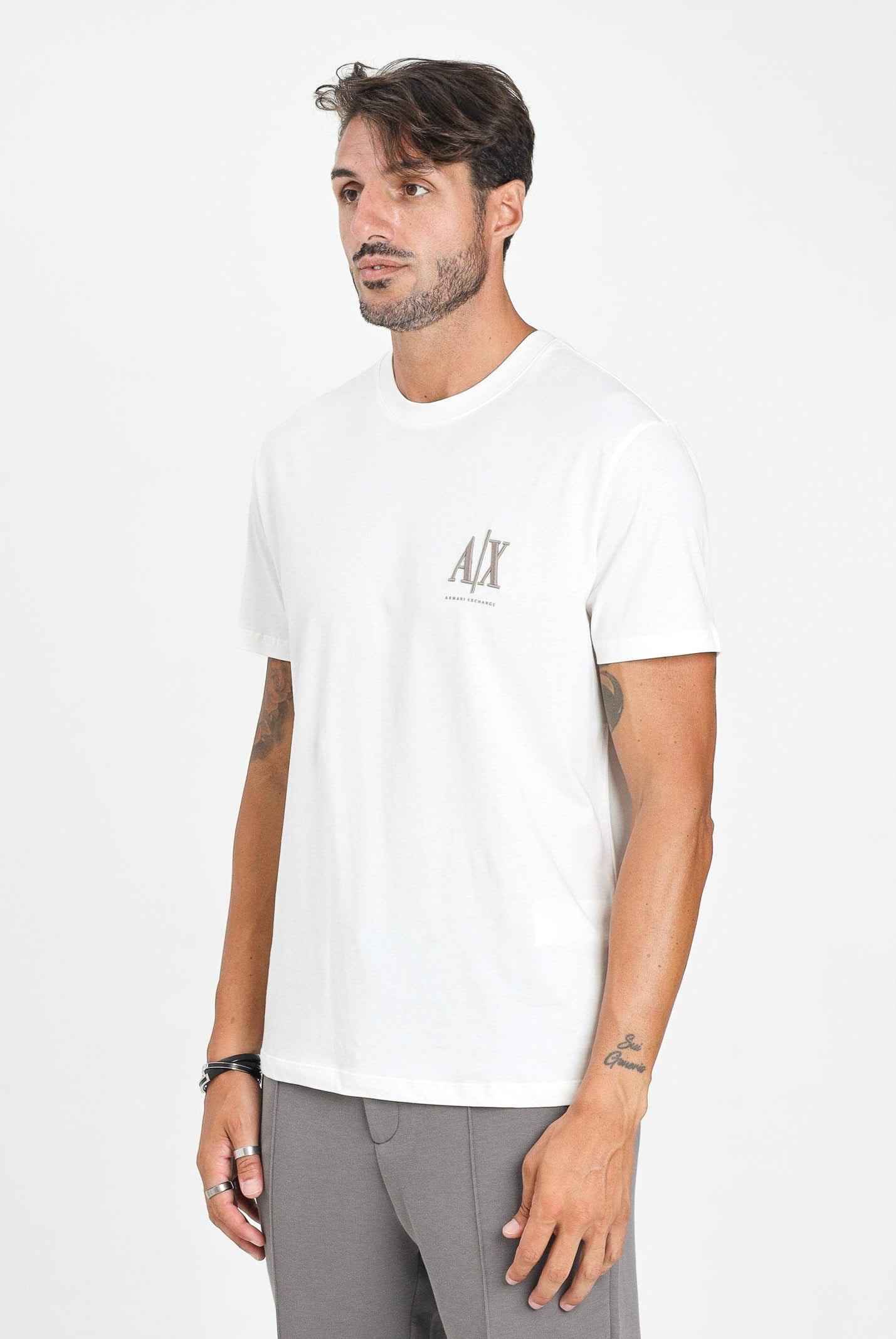ARMANI EXCHANGE T-shirt a manica corta bianca da uomo con ricamo logo XM000365AF12308 U0009 ARMANI EXCHANGE