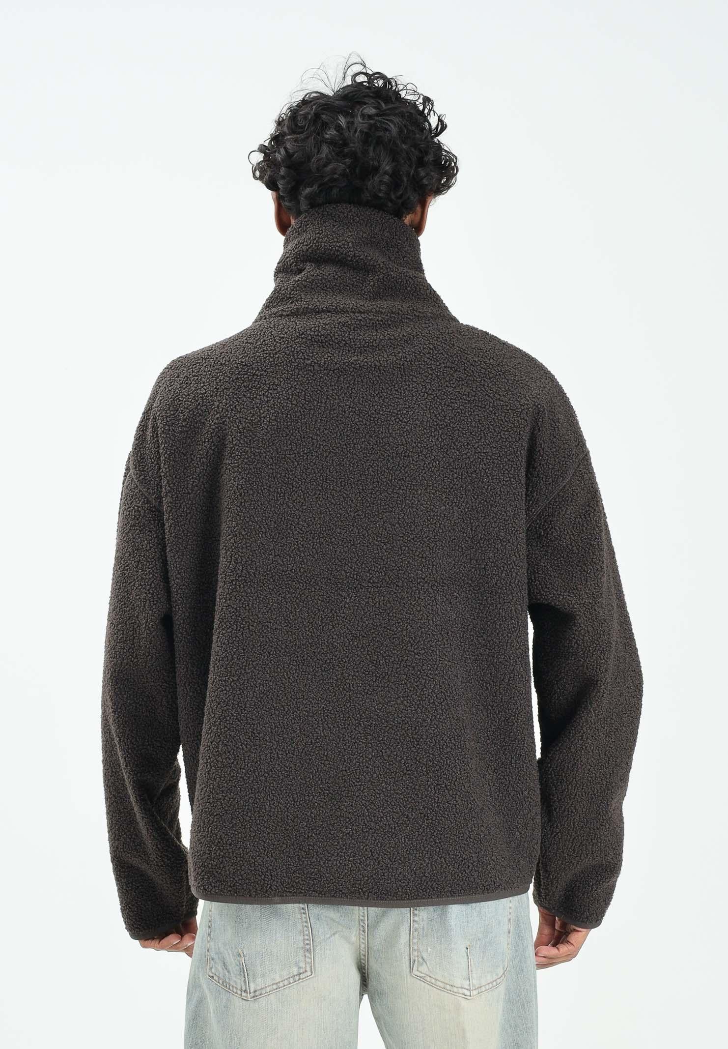 LACOSTE Felpa con mezza zip marrone da uomo in pile polare SH5500 SKB LACOSTE