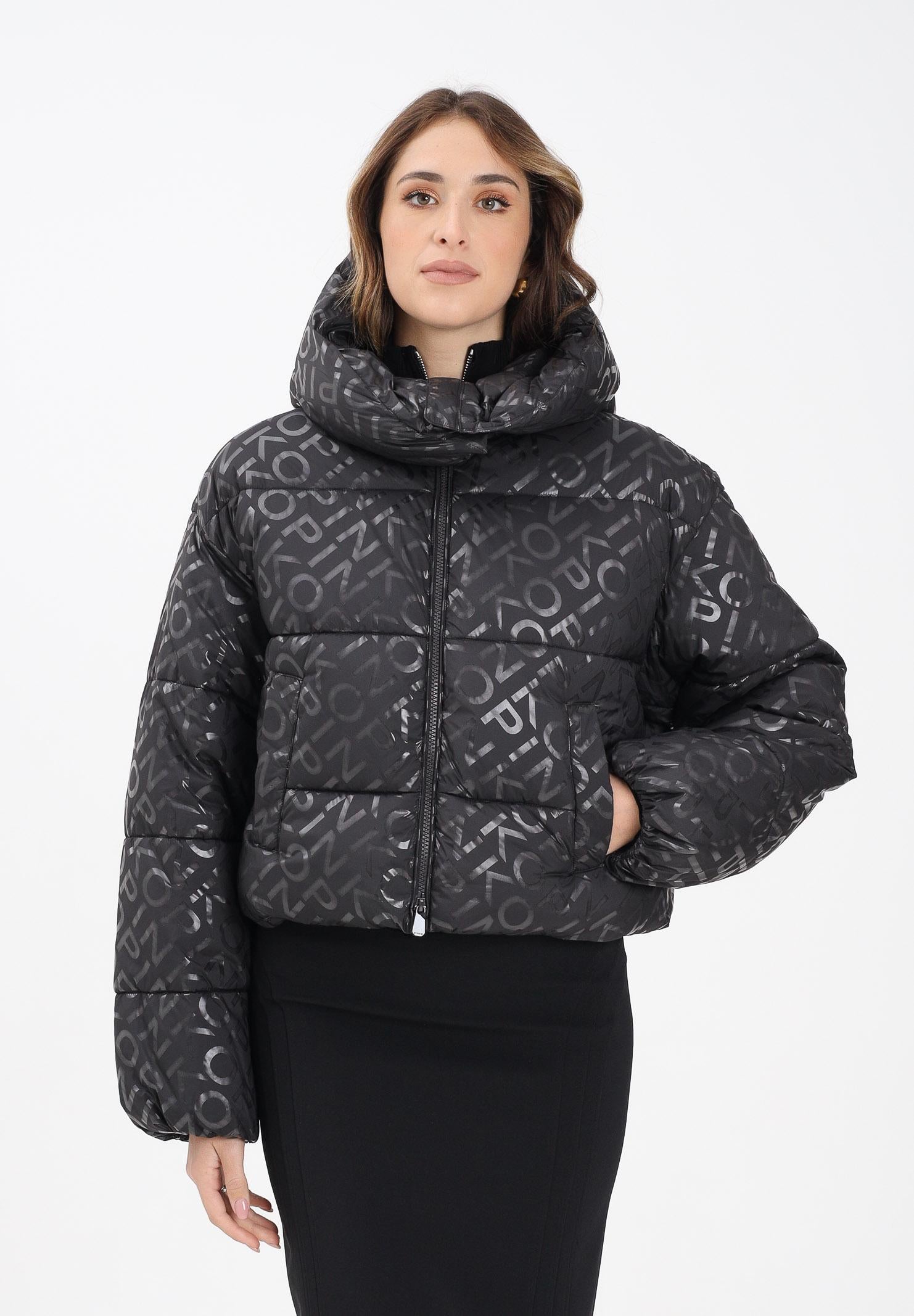 PINKO Piumino nero da donna con logo all-over 105438A2PY Z99 PINKO