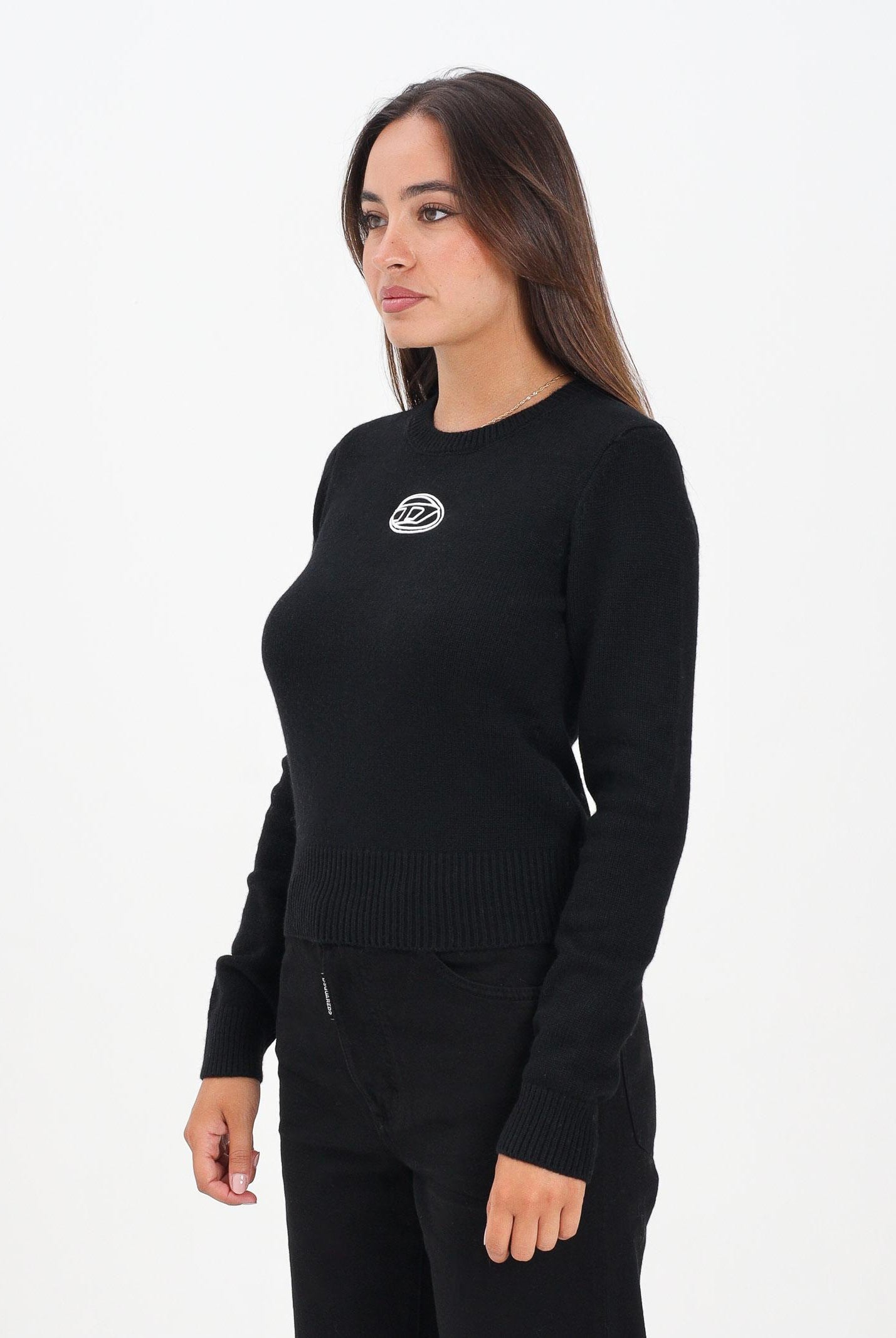 DIESEL Maglioncino girocollo nero per donna, ragazzi e bambini con logo Oval D J02435KYAYX K900 DIESEL