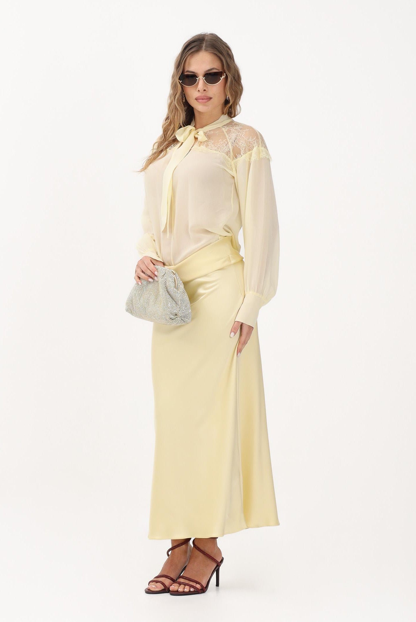 PATRIZIA PEPE Gonna midi gialla da donna con drappeggio 8G0532A269 Y478 PATRIZIA PEPE
