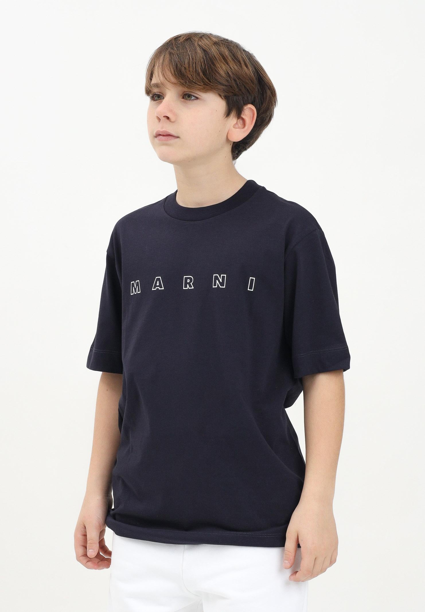MARNI T-shirt a manica corta blu per donna, ragazzi e bambine con logo Marni Outline M01466M00RF 0M803 MARNI