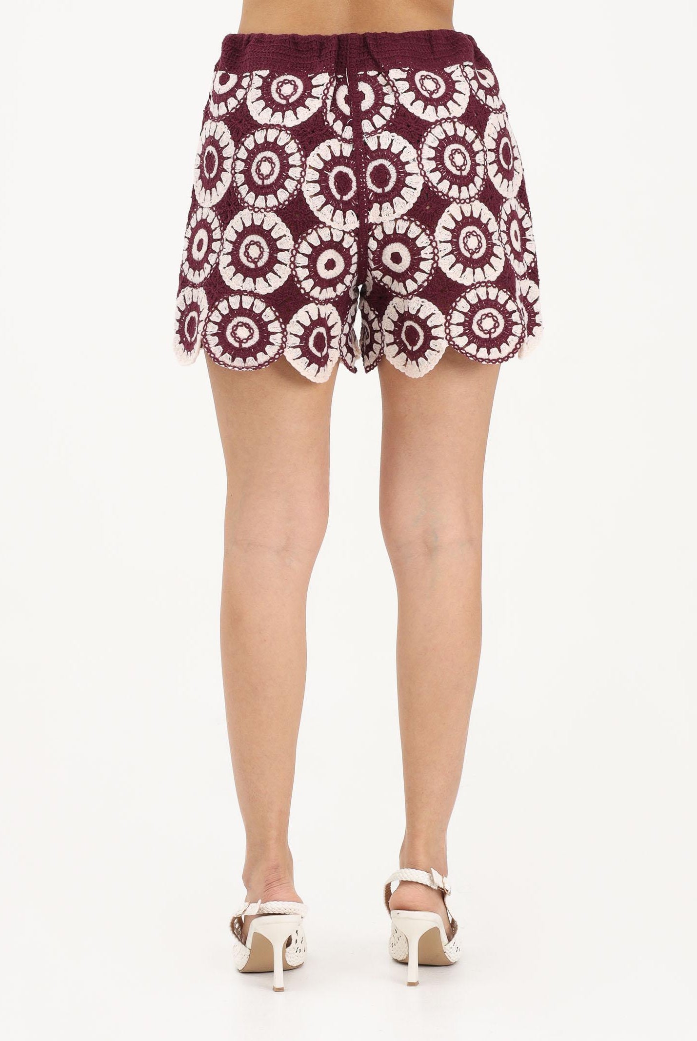 ONLY Shorts panna e bordeaux da donna in tessuto lavorato macramè 15373523 GRWI ONLY