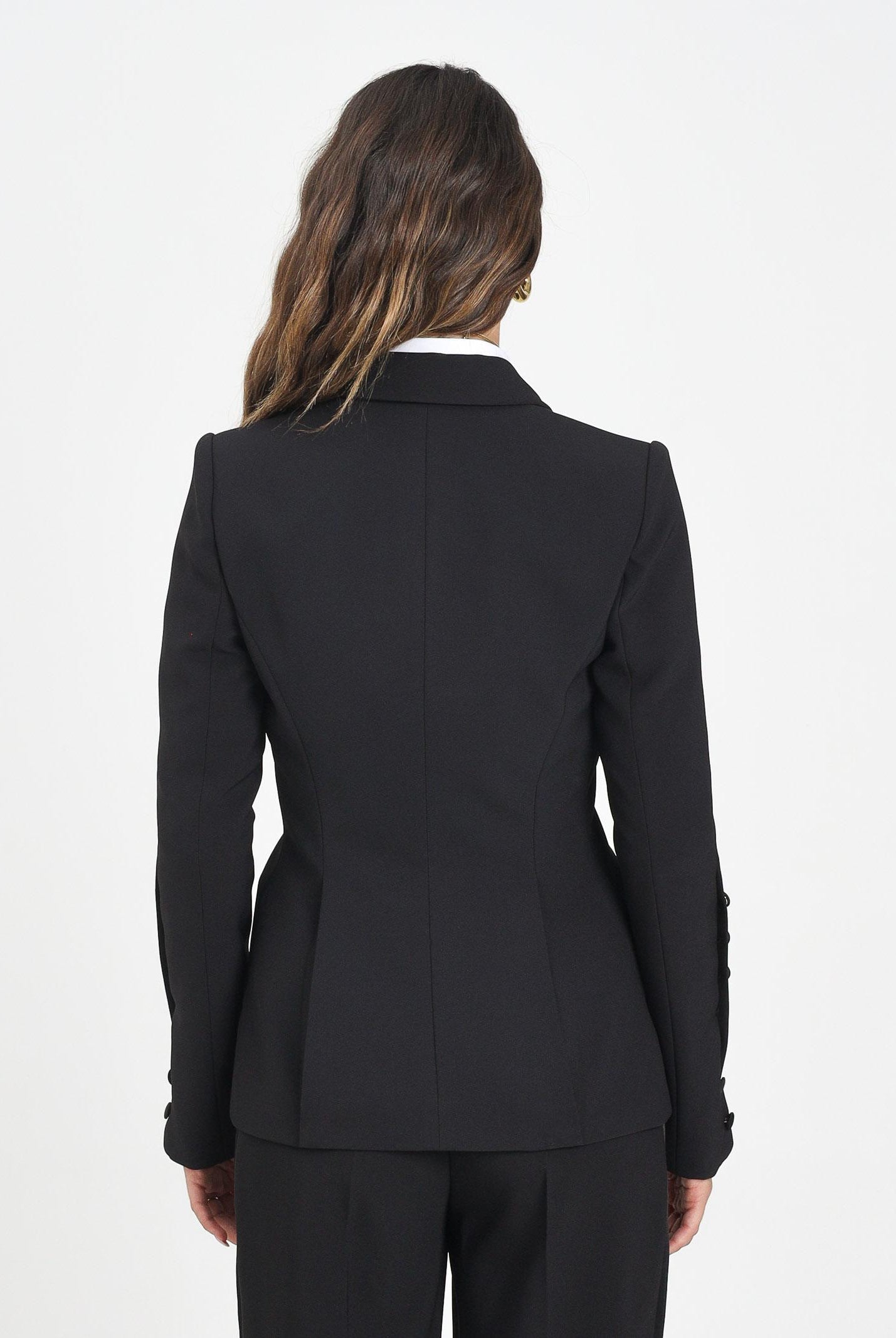 ELISABETTA FRANCHI Giacca monopetto nera da donna in crêpe leggero GI15456E2 110 ELISABETTA FRANCHI