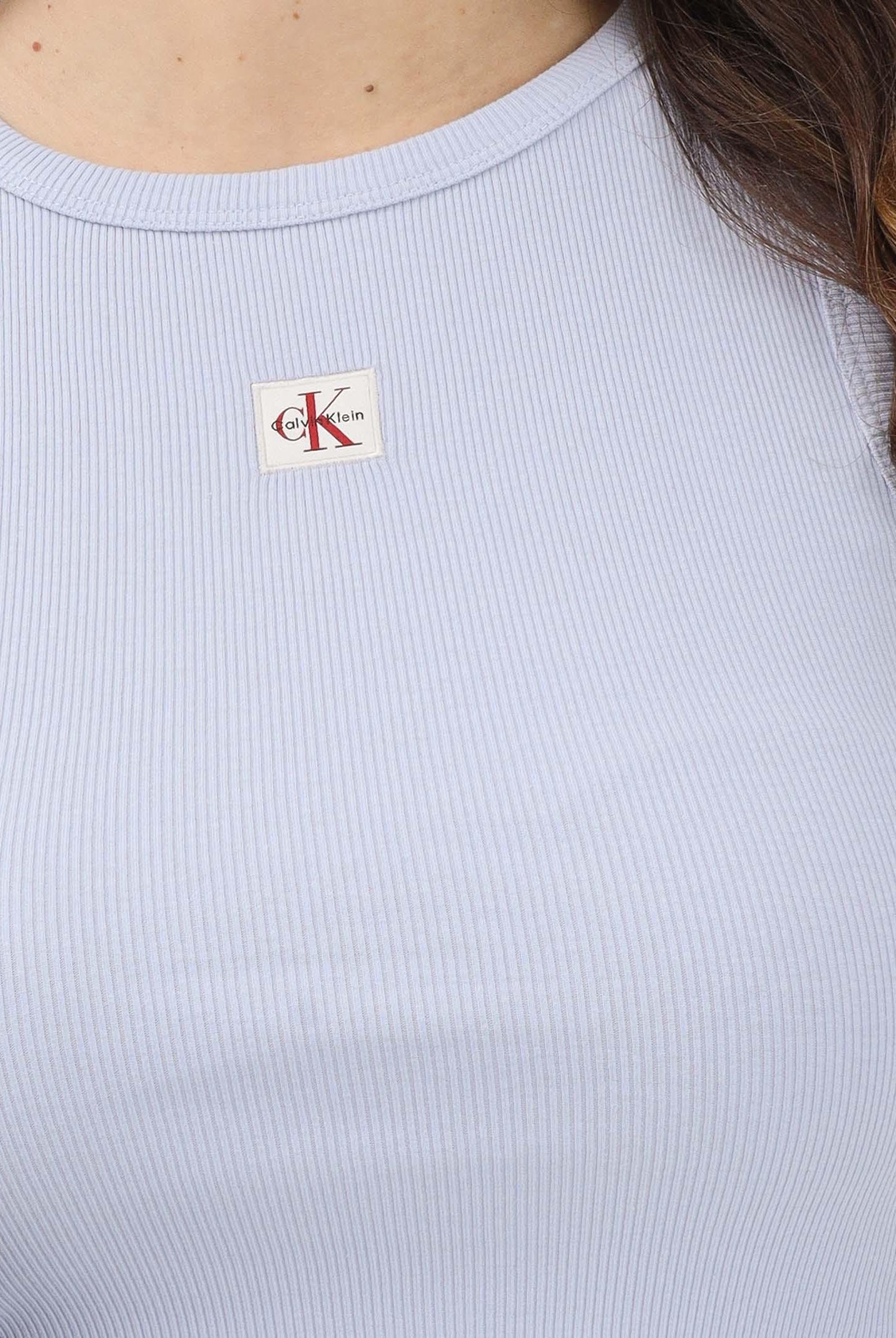CALVIN KLEIN JEANS Canotta celeste da donna con logo LV047C201GTKF . CALVIN KLEIN JEANS