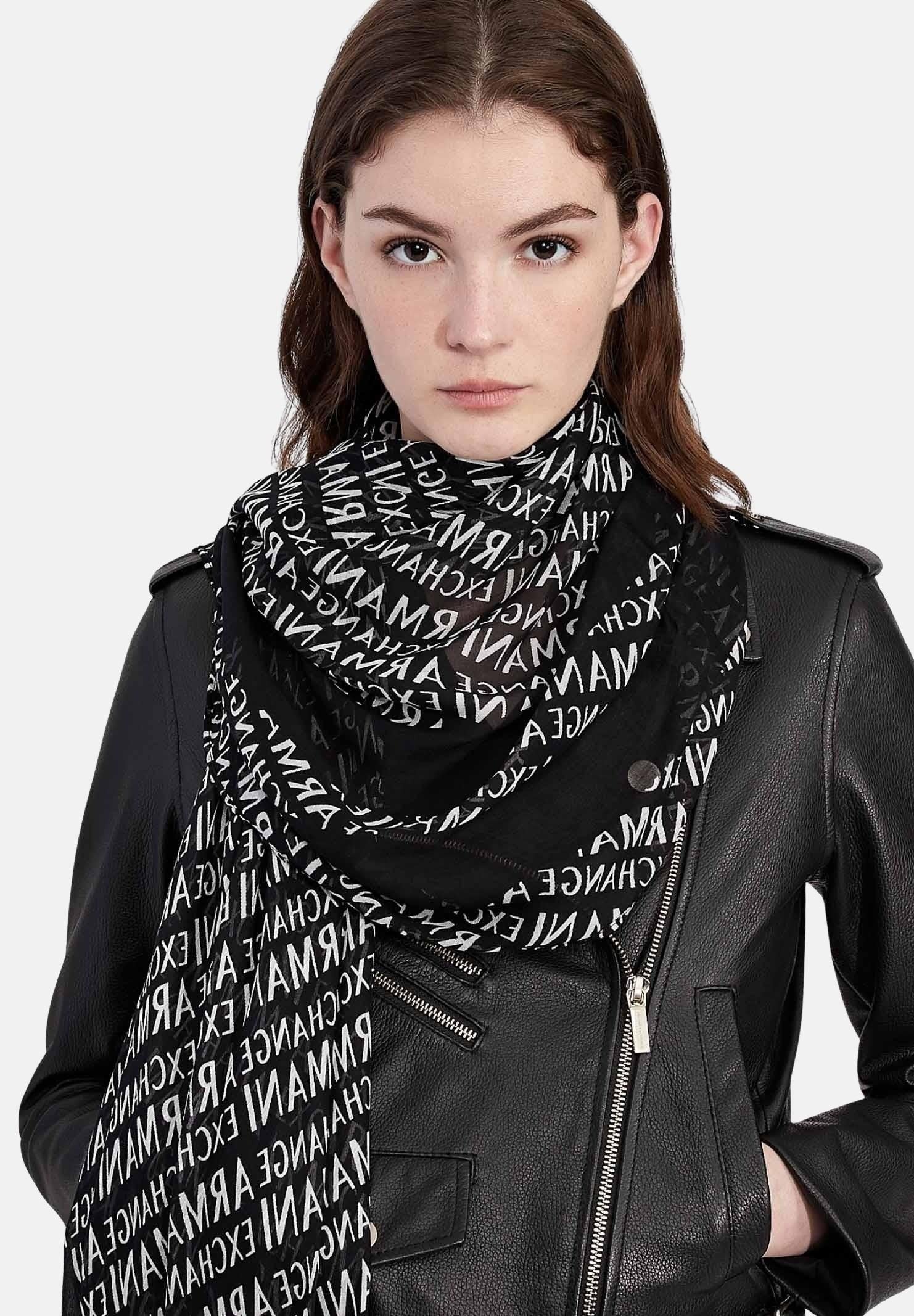 ARMANI EXCHANGE Sciarpa nera da donna con fantasia logo 9441060A821 00121 ARMANI EXCHANGE
