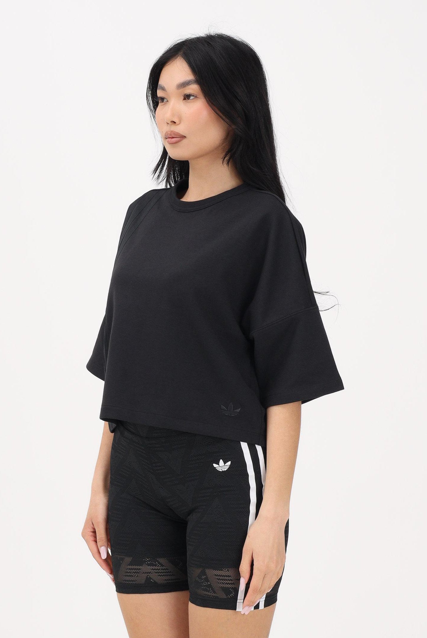 ADIDAS ORIGINALS T-shirt a manica corta Off Placed 3-Stripes nera da donna JX2707 . ADIDAS ORIGINALS
