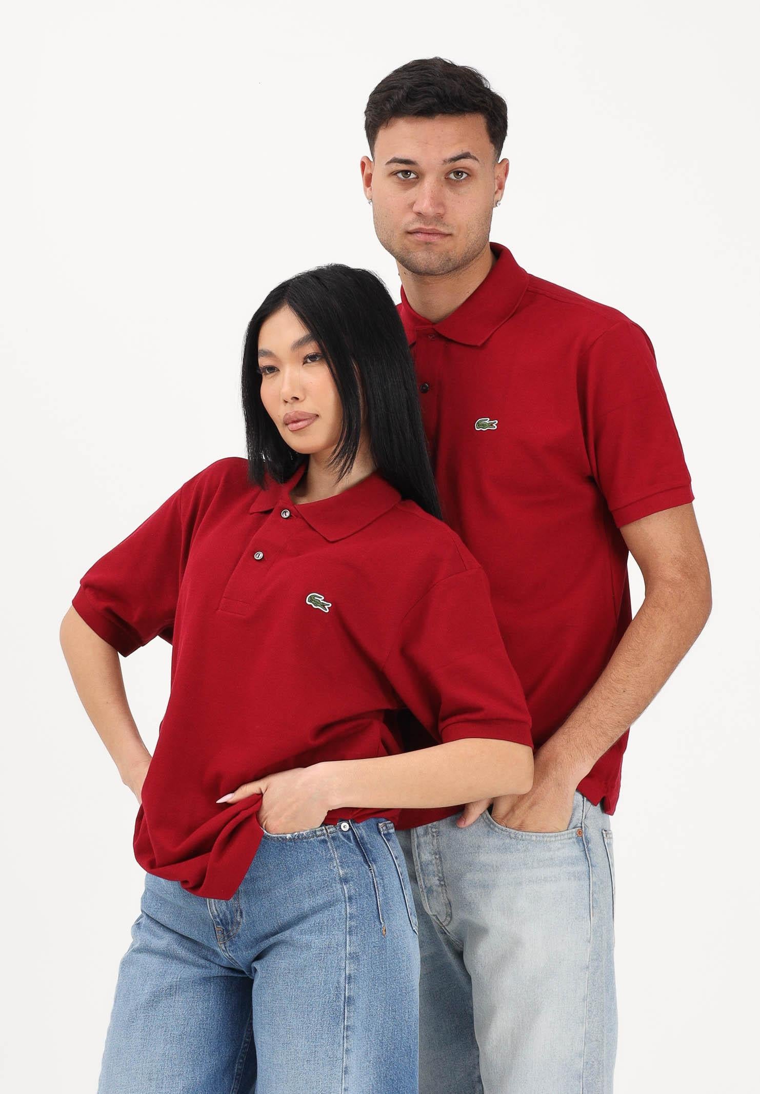 LACOSTE Polo bordeaux per uomo e donna con patch logo coccodirllo 1212 476 LACOSTE