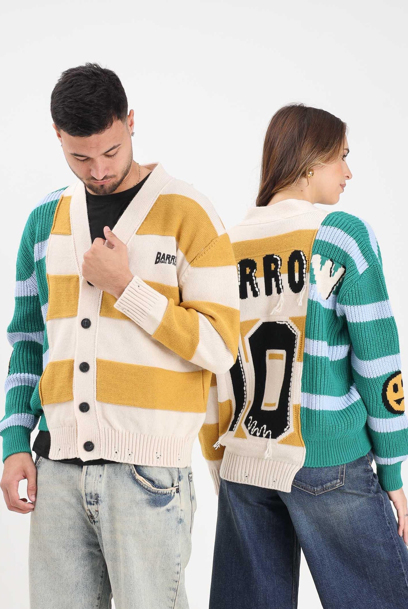 BARROW Cardigan panna per uomo e donna con stampa sul retro e motivo a righe F5BWUACA088 140 BARROW