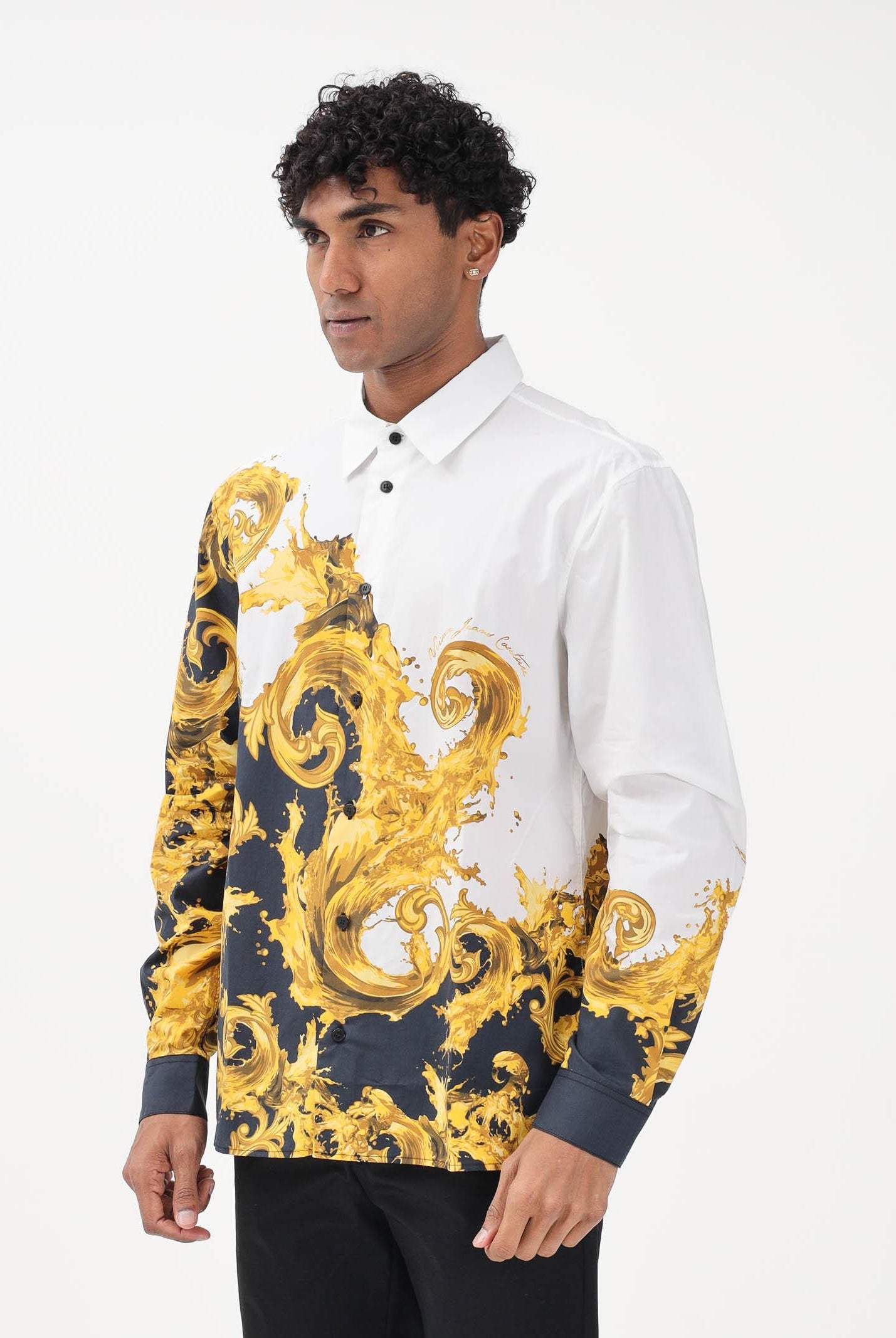 VERSACE JEANS COUTURE Camicia a manica lunga bianca da uomo con stampa Wave Couture 80GAL2RBNS784 GL2 VERSACE JEANS COUTURE