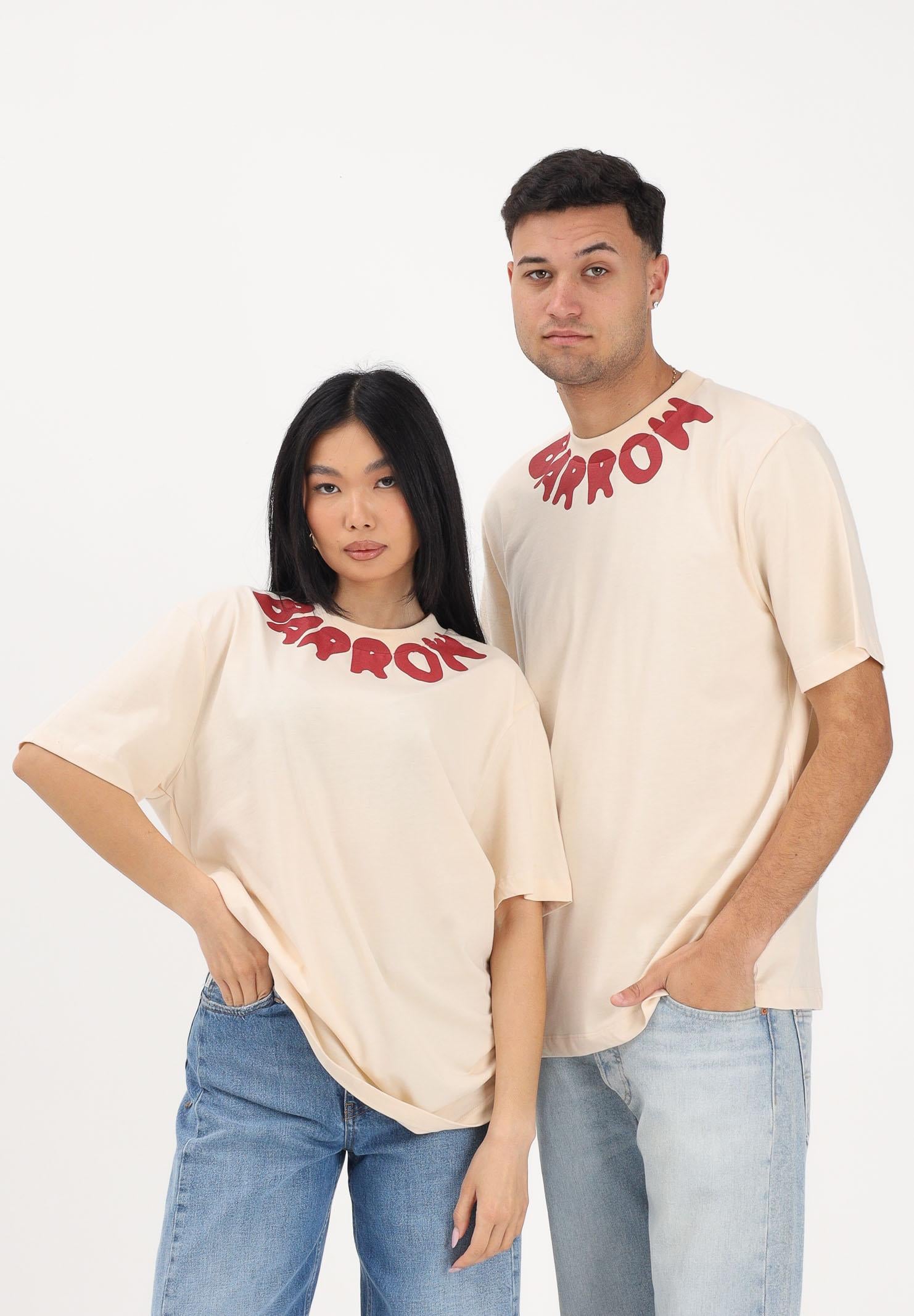 BARROW T-shirt a manica corta crema per uomo e donna con girocollo logato S6BWUATH071 013 BARROW