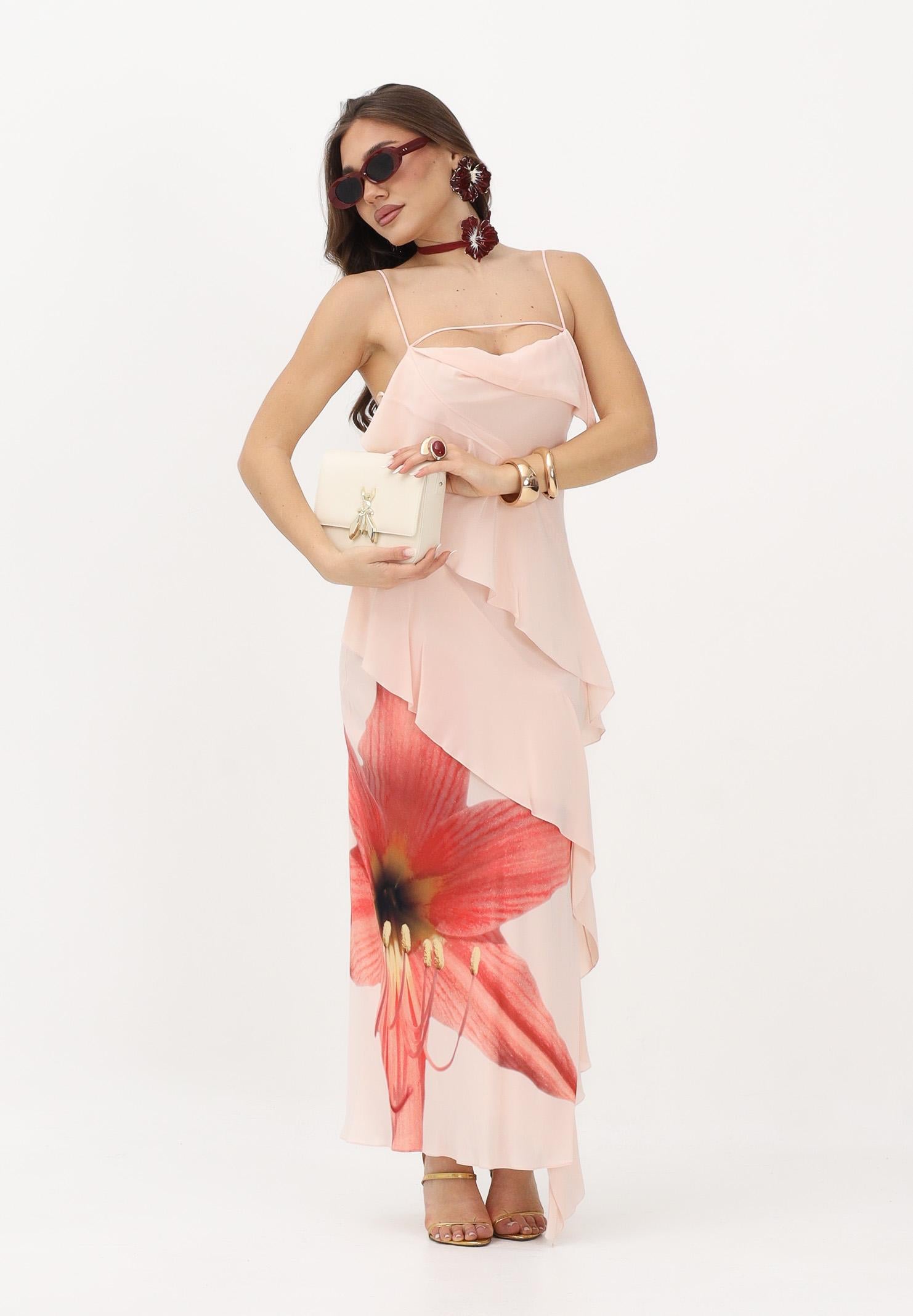 PATRIZIA PEPE Abito lungo rosa da donna con rouche e stampa Flower 2A3090A765 J510 PATRIZIA PEPE