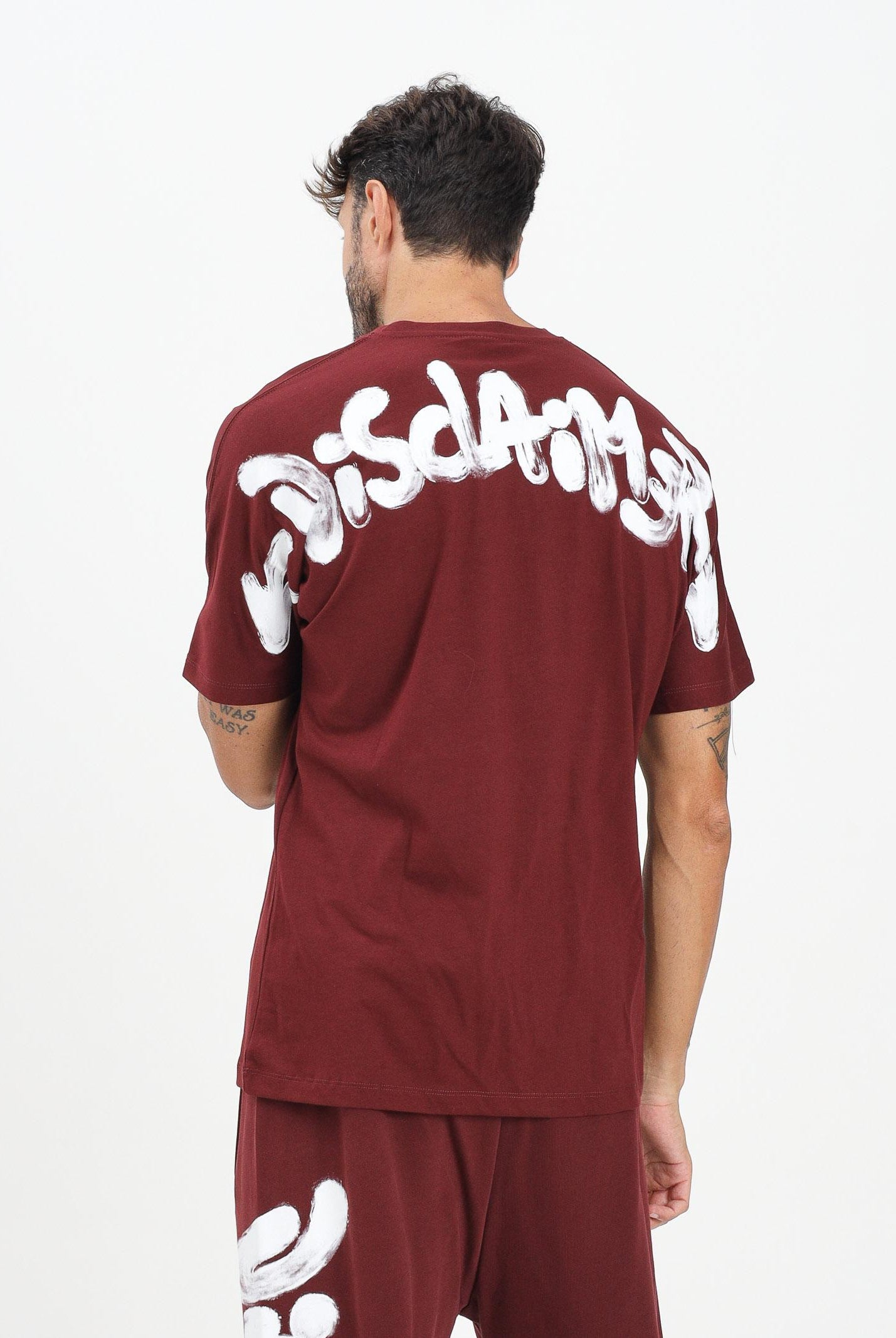 DISCLAIMER T-shirt a manica corta bordeaux da uomo con stampa logo 25IDS55117 BO DISCLAIMER